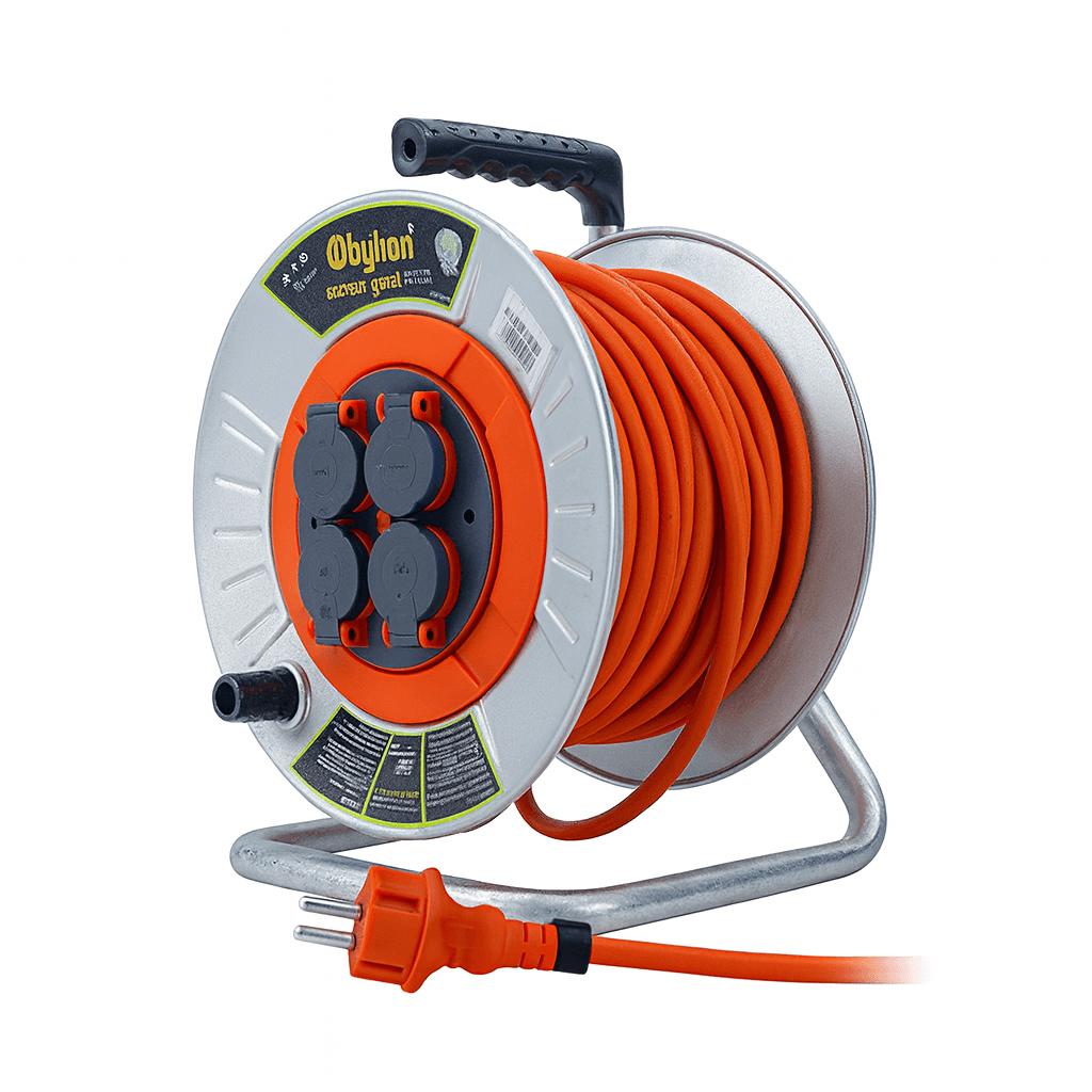 Bylion MMP-40325-F Makaralı Seyyar Kablo Kapaklı 4 Prizli Metal Uzatma Kablosu 3x2.5 mm CCA Kablo 40 Metre