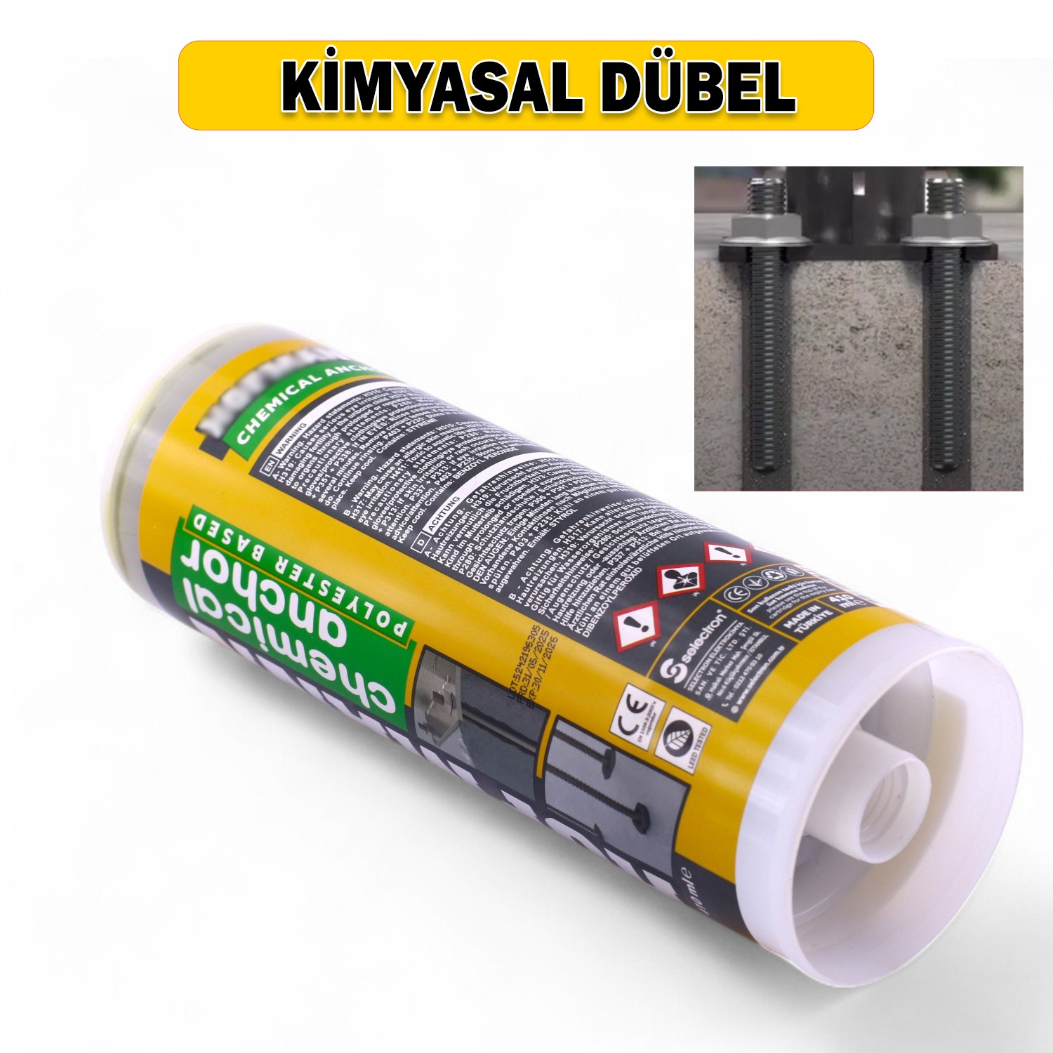 410 ml Polyester Bazlı Bileşenli Kimyasal Dübel İç Dış Mekan Ankraj Malzemesi Beton Dübel Sıvı Çivi