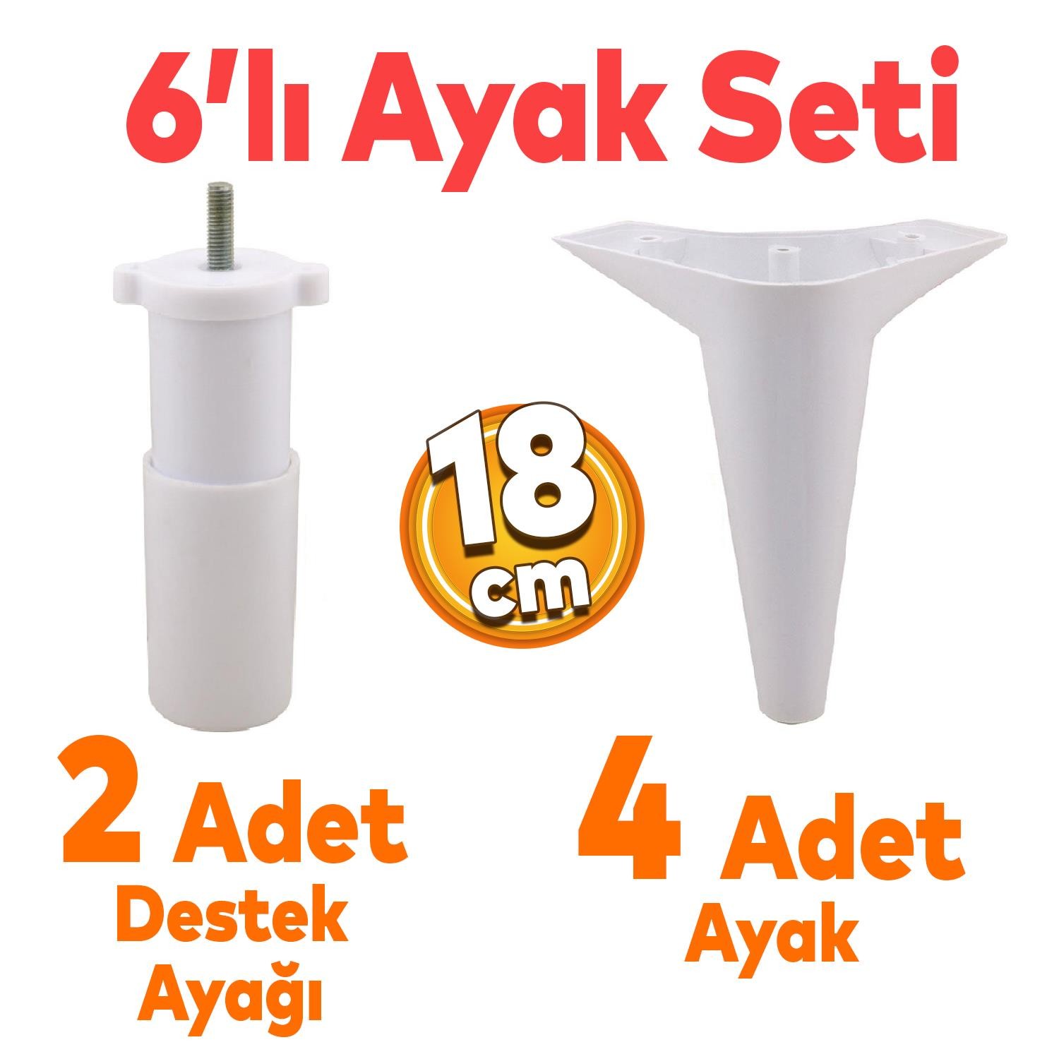 Aspen 6'lı Set Mobilya TV Ünitesi Çekyat Koltuk Kanepe Destek Ayağı 18 cm Beyaz Baza Ayak M8 Destek