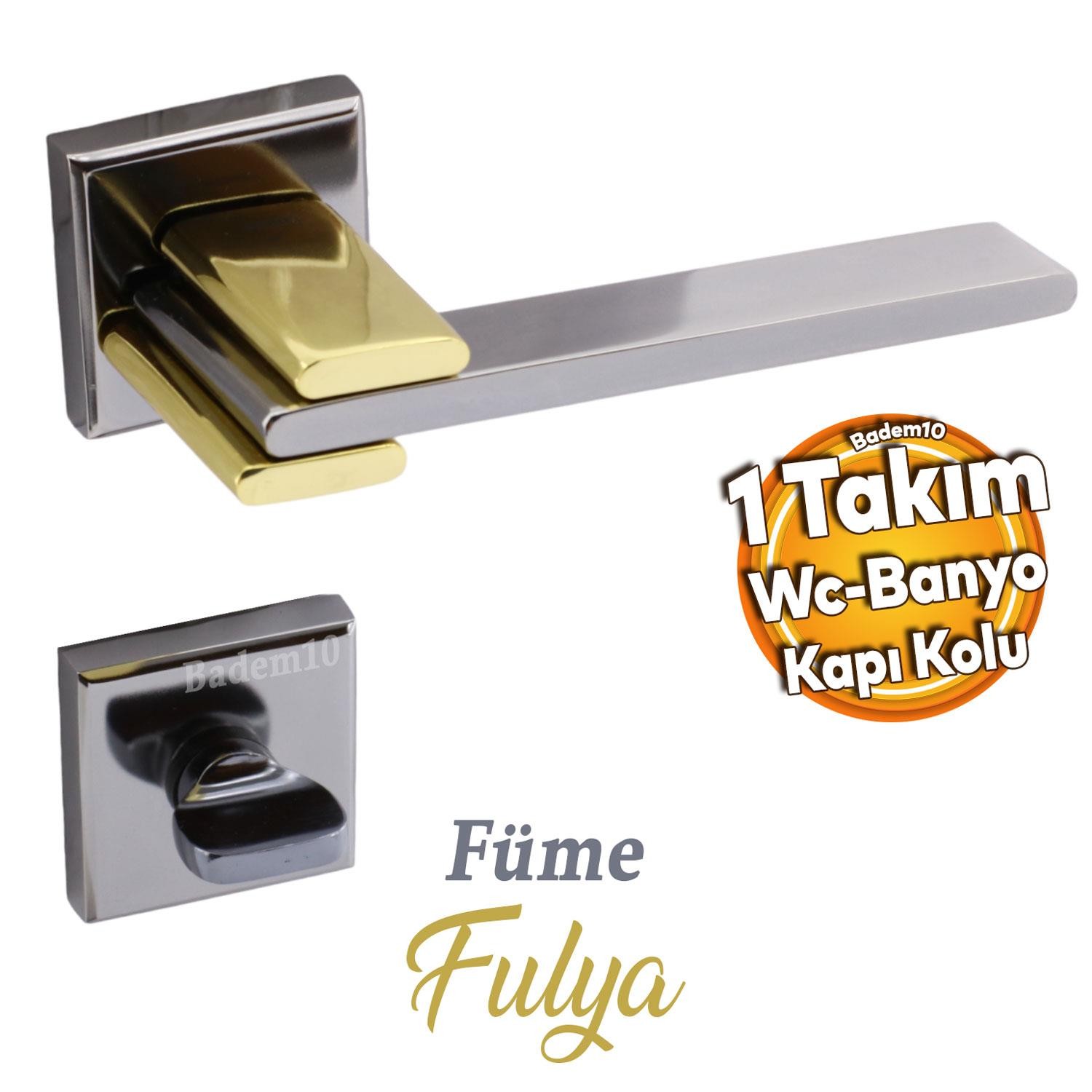 Fulya Lüx Füme Gold Kare Rozetli Wc-Banyo Uyumlu Kapı Kolu Sağa ve Sola Uygun Kapı Kolları 1 Takım
