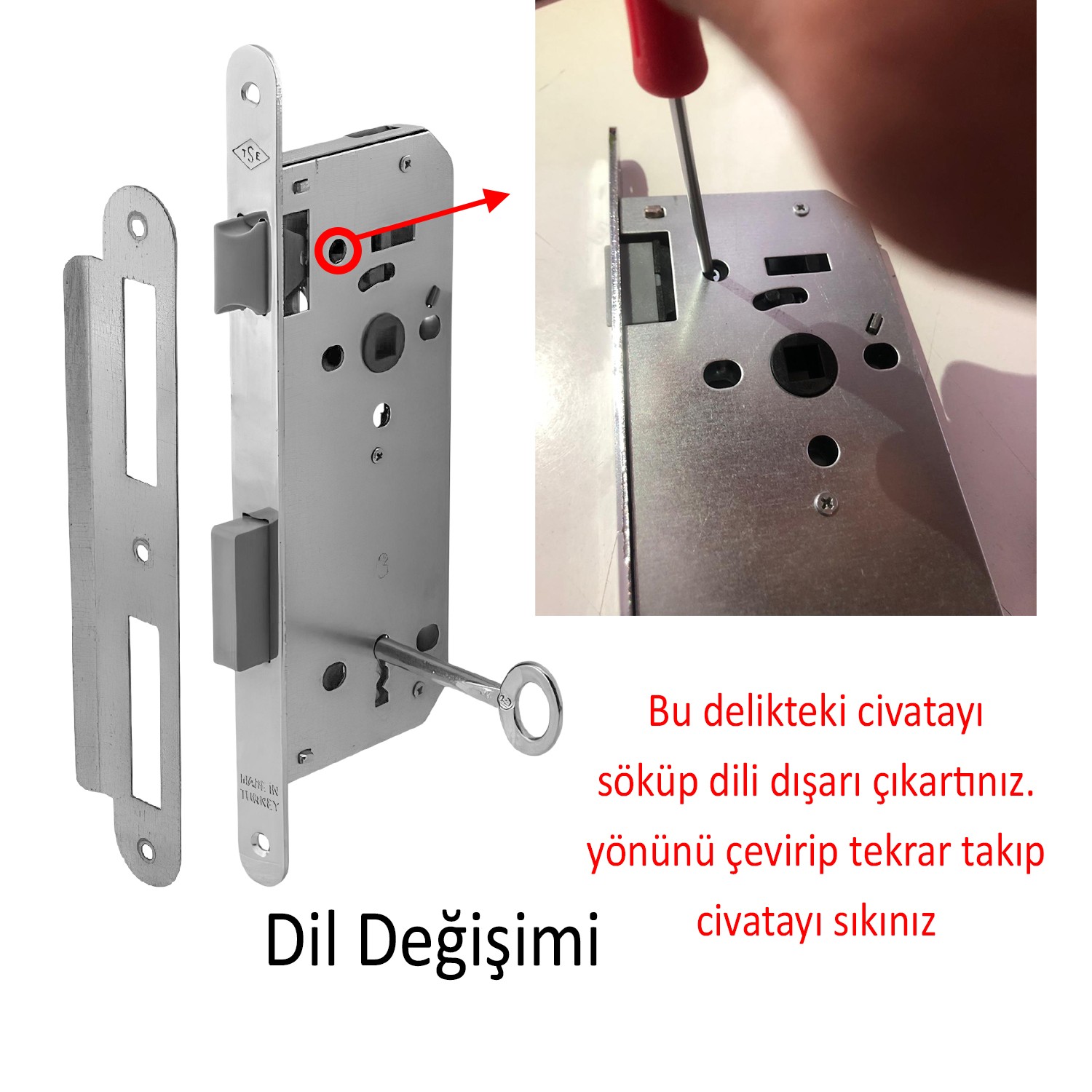 Anahtarlı Oda Kapı PVC Kapı Ahşap Kapı WC Banyo Gömme Kilit Gövde Kilidi Silindirsiz Barelsiz 45 mm