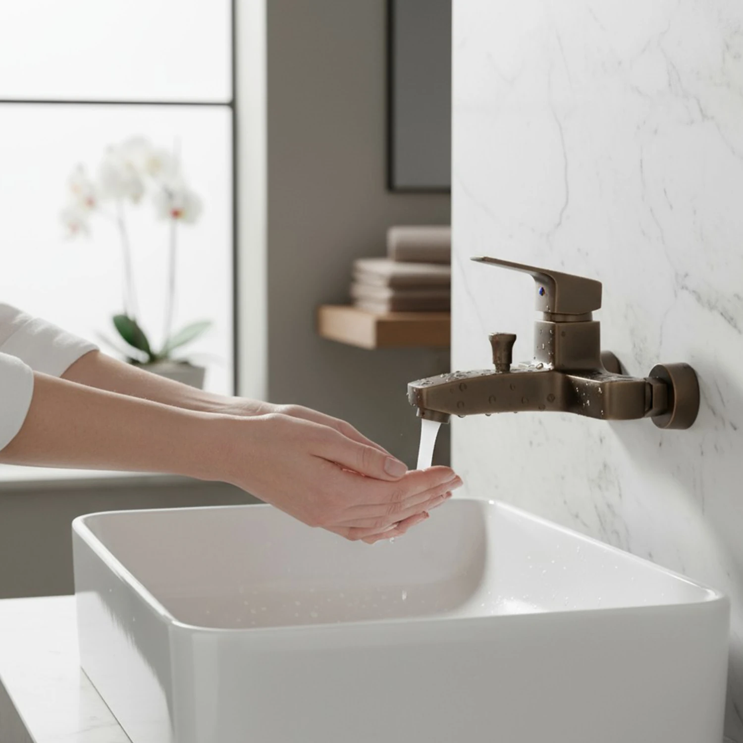 Premium Bronz 0250BR Aç Kapa Banyo Bataryası Duvar Tipi Modern Sıcak Soğuk Ayarlı Armatür