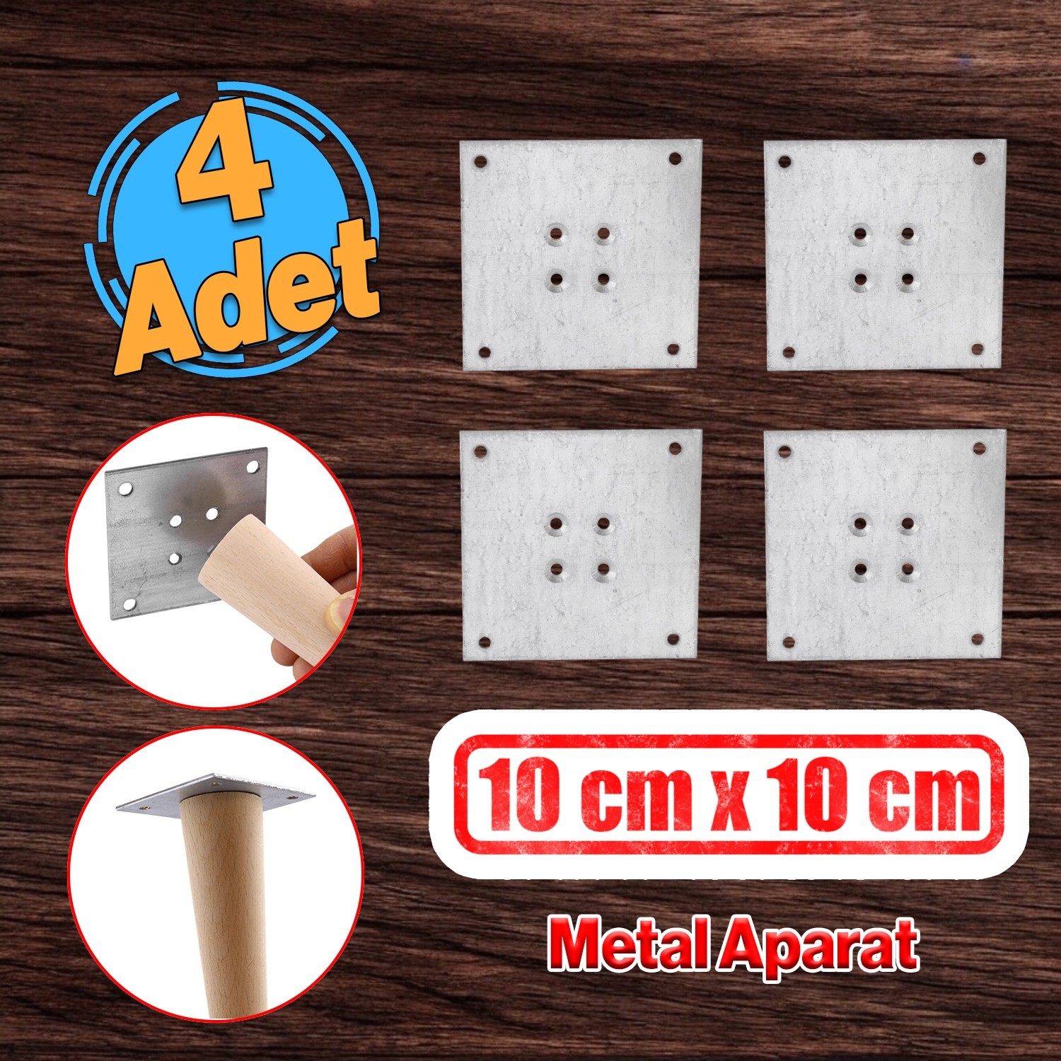 Metal Çinko Masa Bağlantı Sacı Düz 10 x 10 cm Mobilya Yemek Masası Ayak Bağlama Saçı Aparat 4 Adet