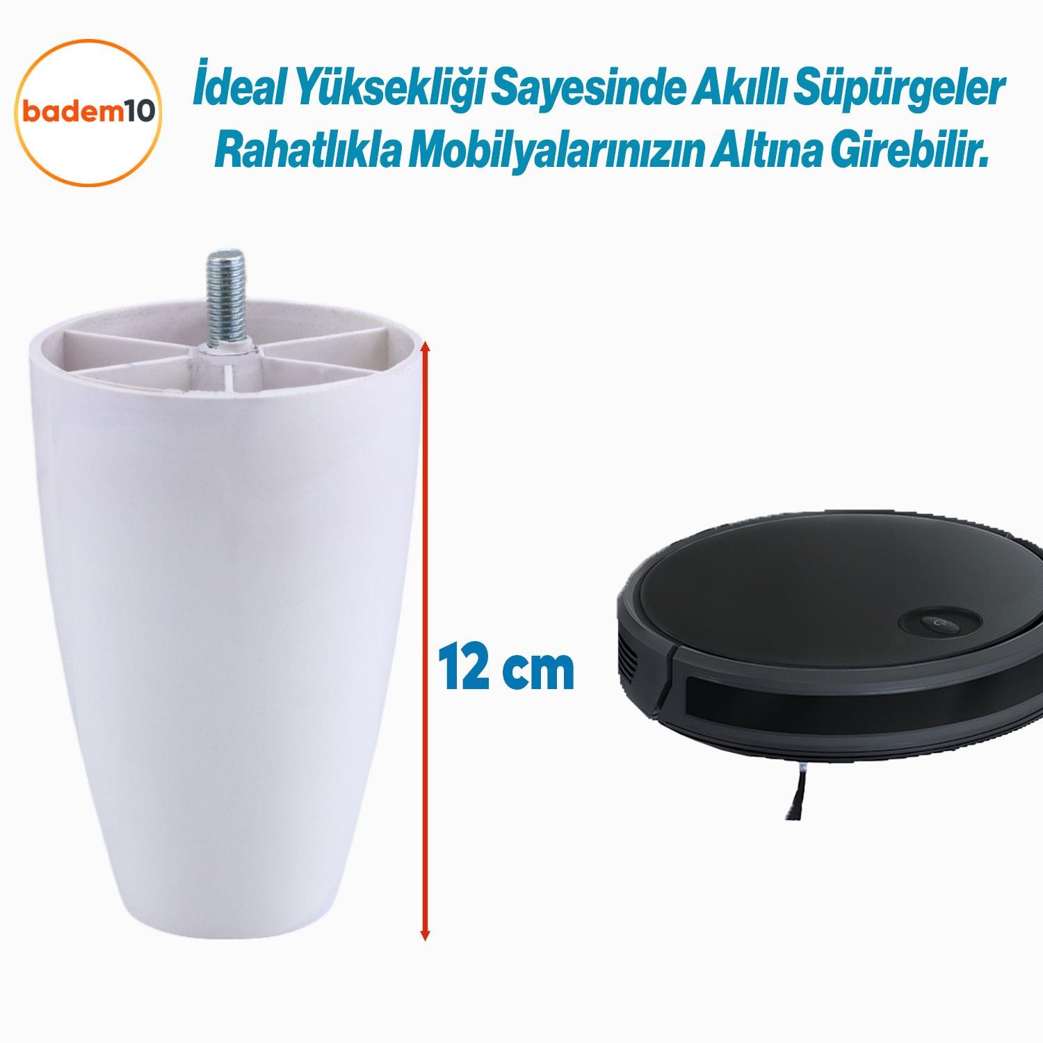 Oval Plastik Ayak 12 cm Beyaz Mobilya Yükseltici Sehpa Kanepe Koltuk Ayağı Baza Ayakları Aparatlı