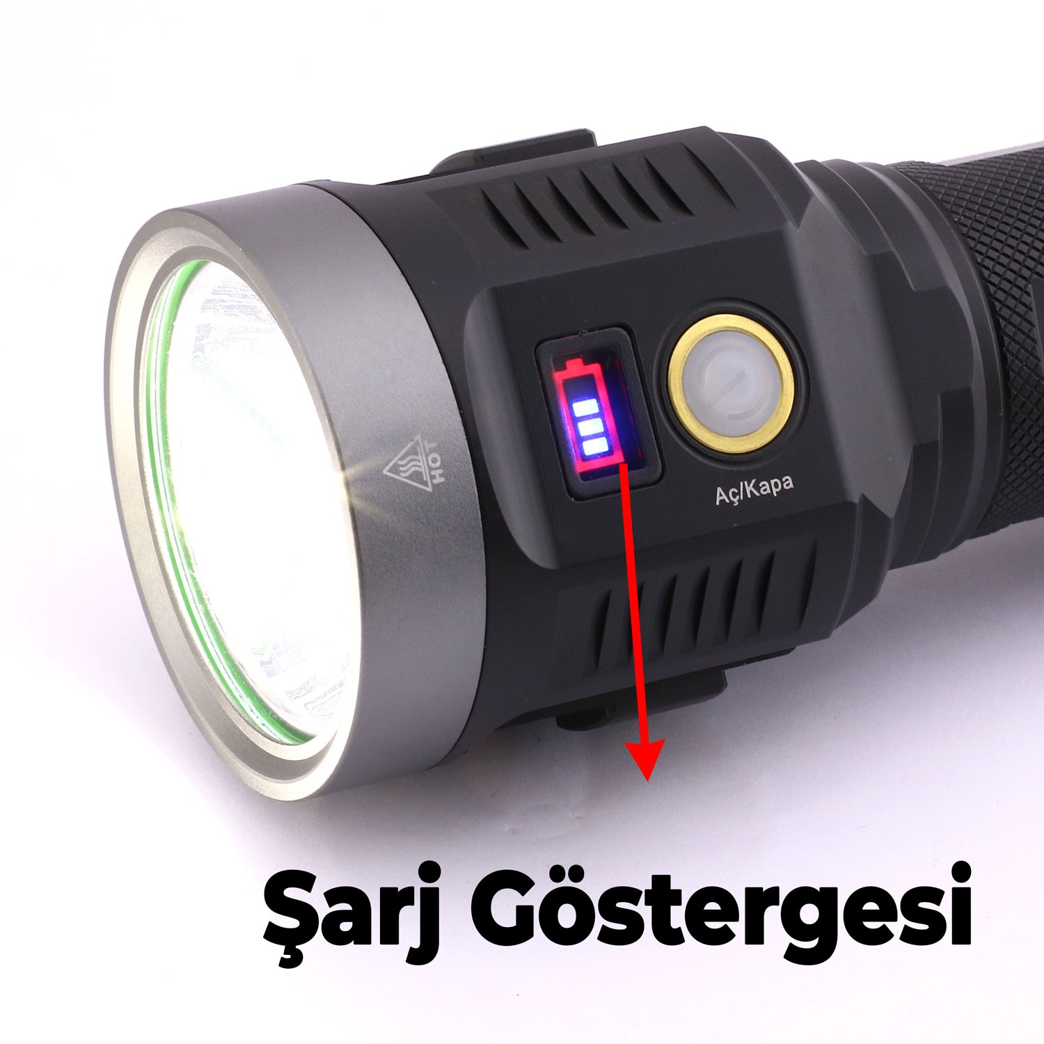 El Feneri Uzun Menzil 5000 Lümen 50W Li-ion 8000 mAh Şarjlı Powerbank Ledli Parlak Su Geçirmez Kamp