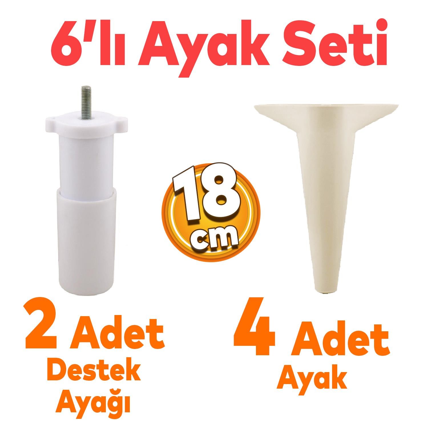 Aspen 6'lı Set Mobilya TV Ünitesi Çekyat Koltuk Kanepe Destek Ayağı 18 cm Krem Baza Ayak M8 Destek