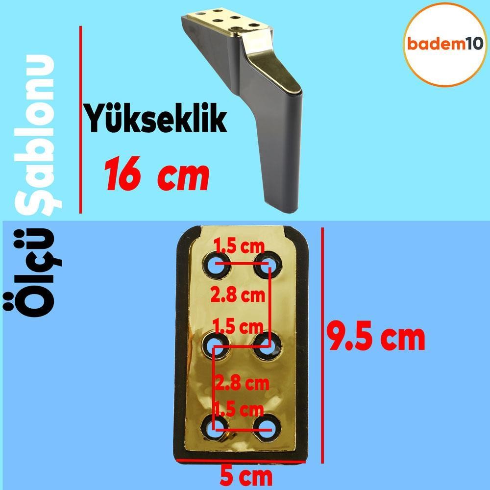 Logan 4 Adet Set 16 Cm Siyah Altın Mobilya Tv Ünitesi Koltuk Kanepe Destek Ayağı Ayakları M8 Civata