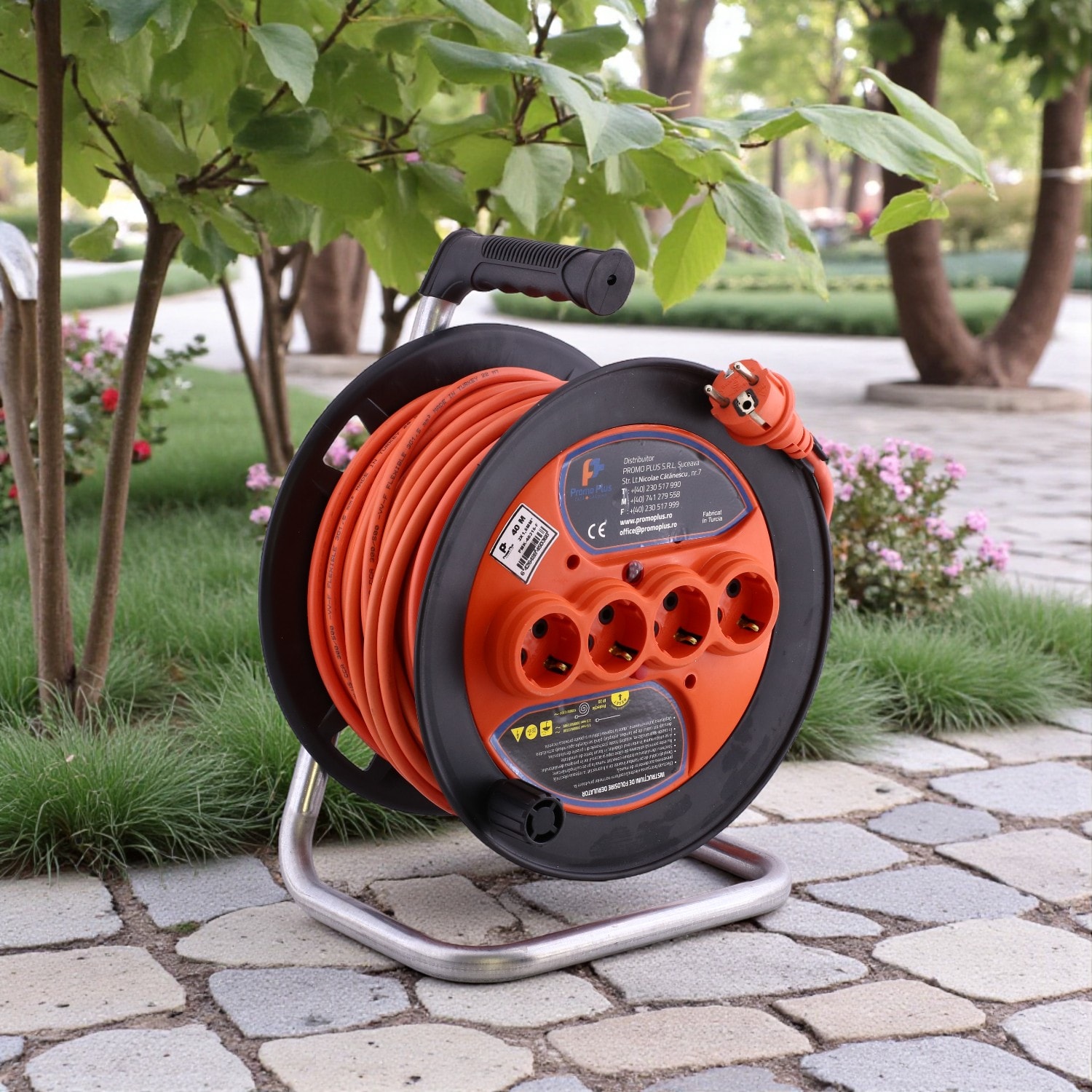 Makaralı CCA Uzatma Kablosu 3x1.5 mm 40 Metre Termal Sigortalı Plastik Seyyar 4 Prizli Monofaze