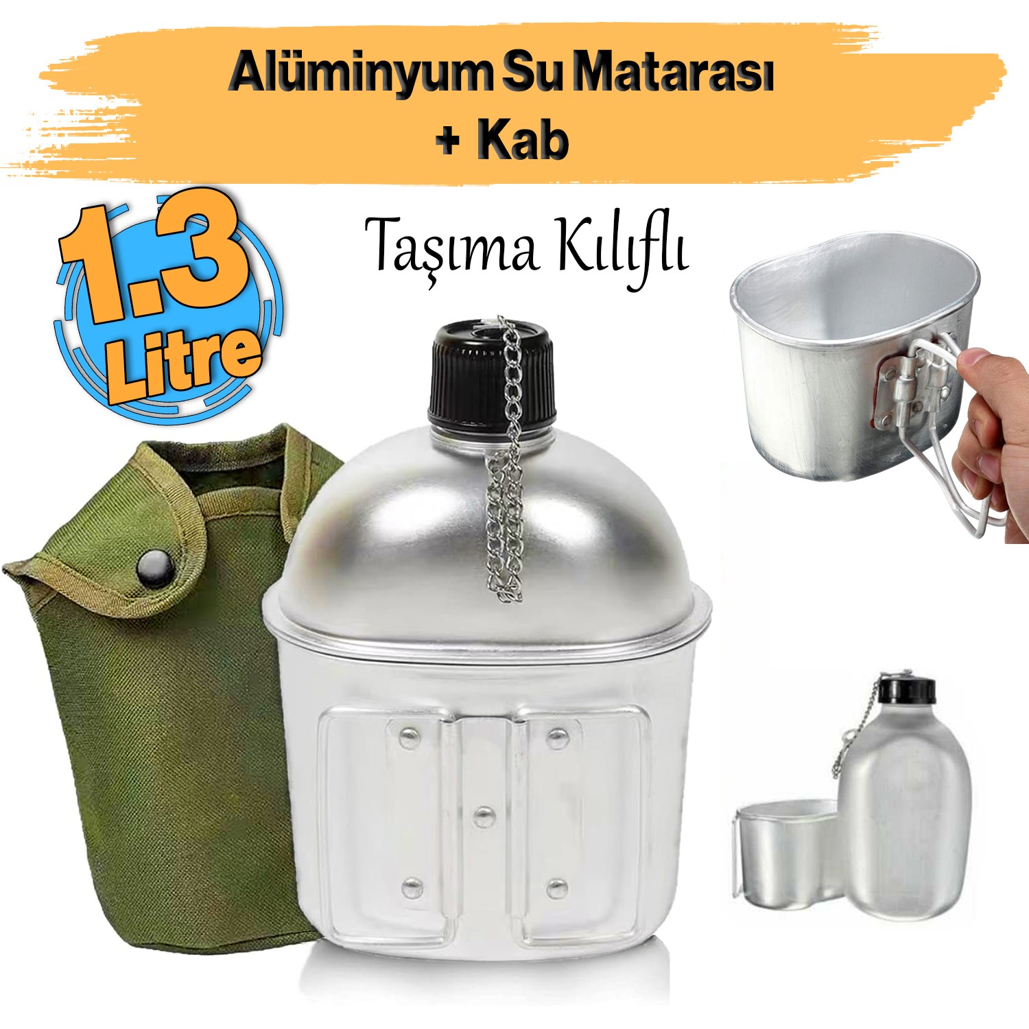 Kılıflı Alüminyum Kamp Matarası Sağlam Dayanıklı Metal Su Matara Taşıma Kılıflı Kab İle Birlikte