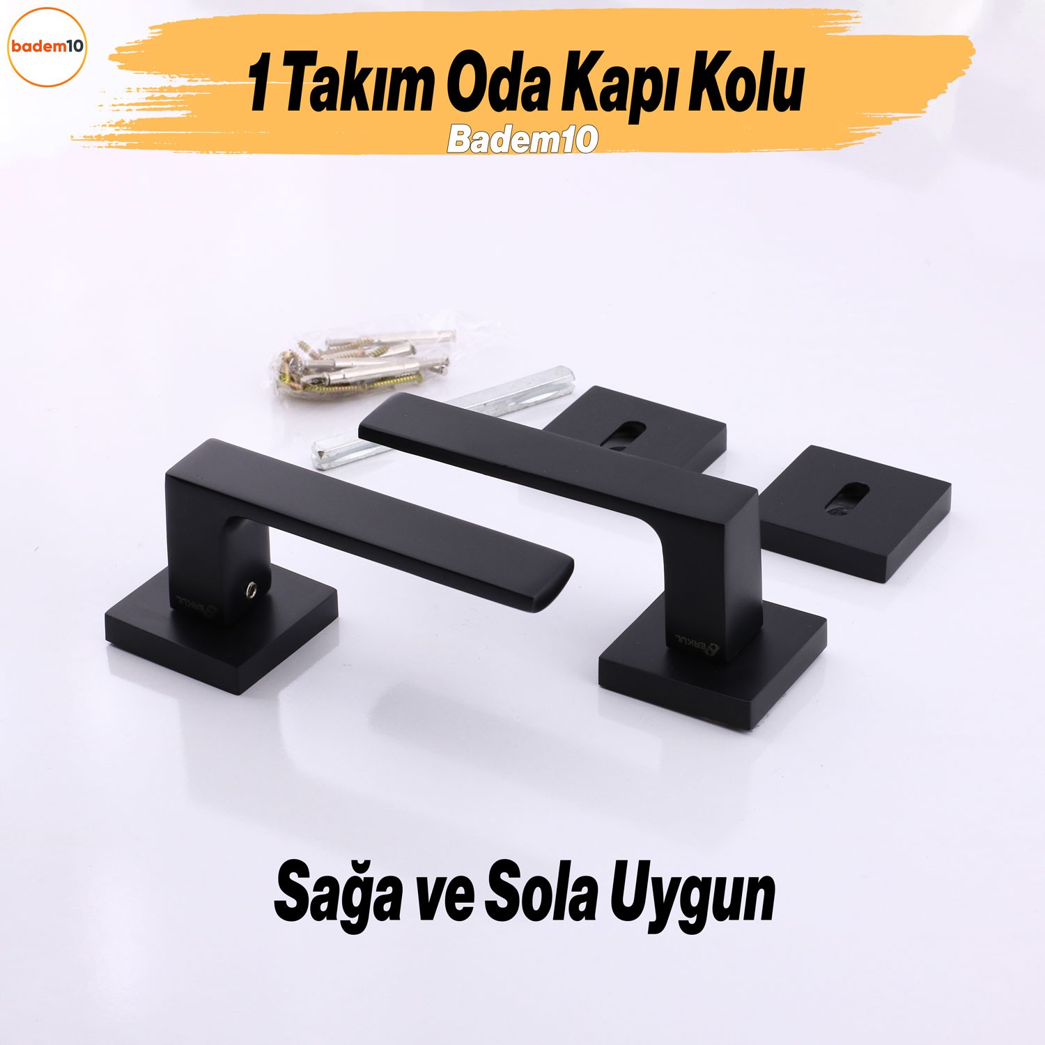 Paytak Oda Siyah Kapı Kolu Kare Rozetli Sağa Sola Uygun İç Dış Ev Oda Kapısı Kilitlenebilir 1 Takım