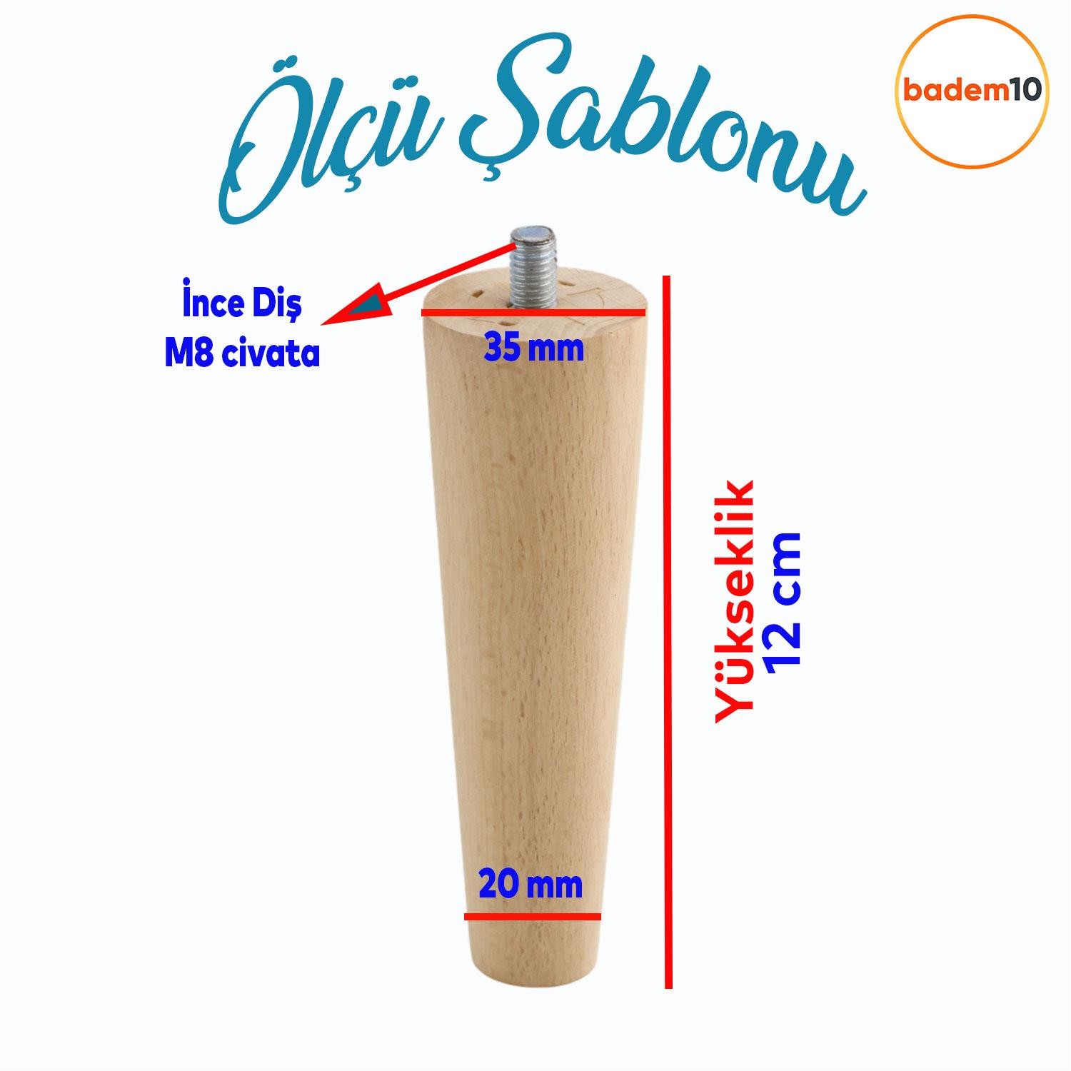 Ahşap Mobilya Koltuk Kanepe Sehpa Masa Ayağı Ayakları M8 Civatalı 12 cm + Bağlantı Aparatlı