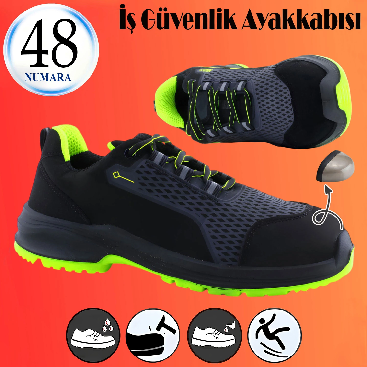 İş Ayakkabısı Çelik Demir Burunlu 48 Numara Nubuk Bağcıklı Sportif Güvenlik İnşaatçı Ayakkabı