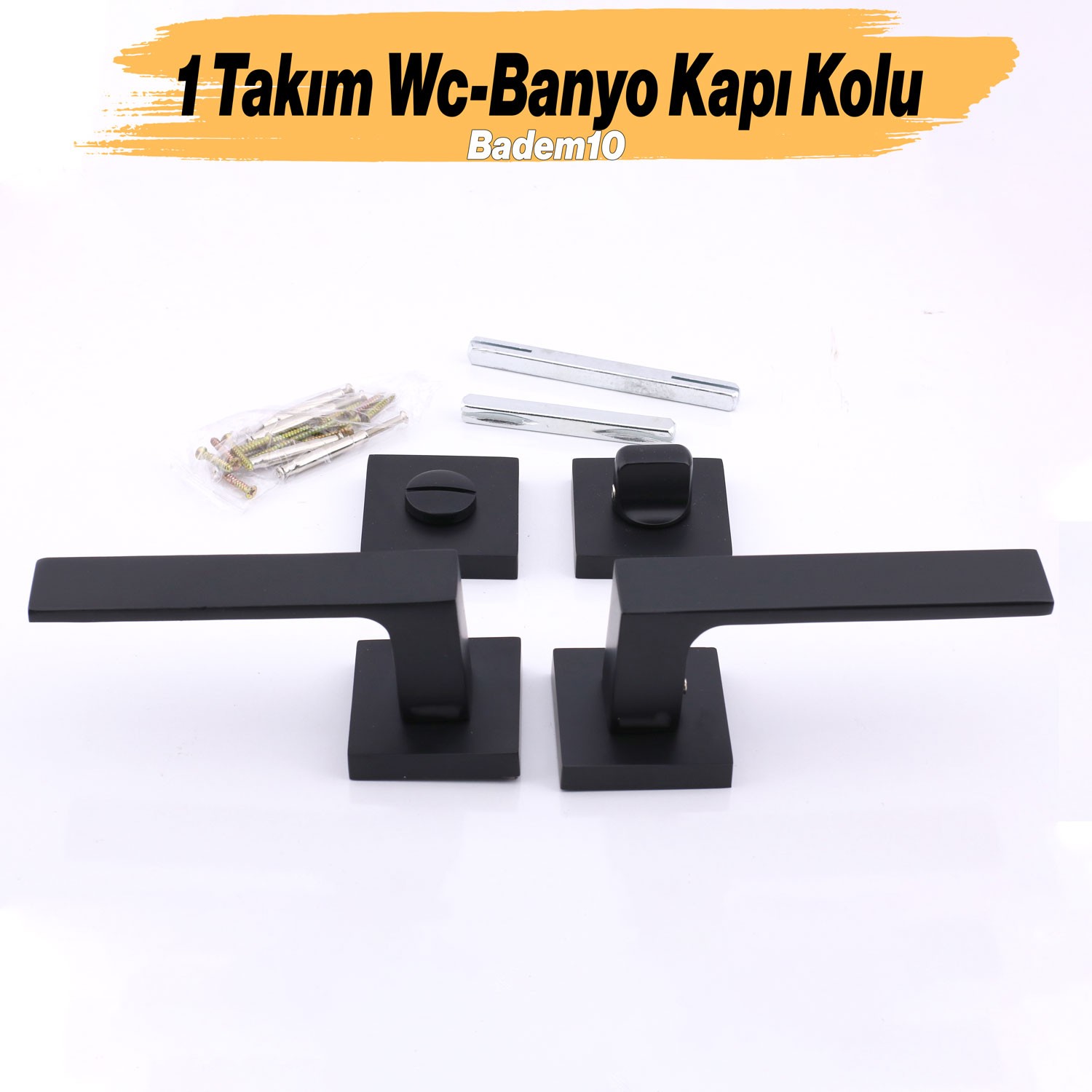 Paytak WC Banyo Siyah Kapı Kolu Kare Rozetli Sağa Sola Uygun İç Dış Wc Kapısı Kilitlenebilir 1 Takım