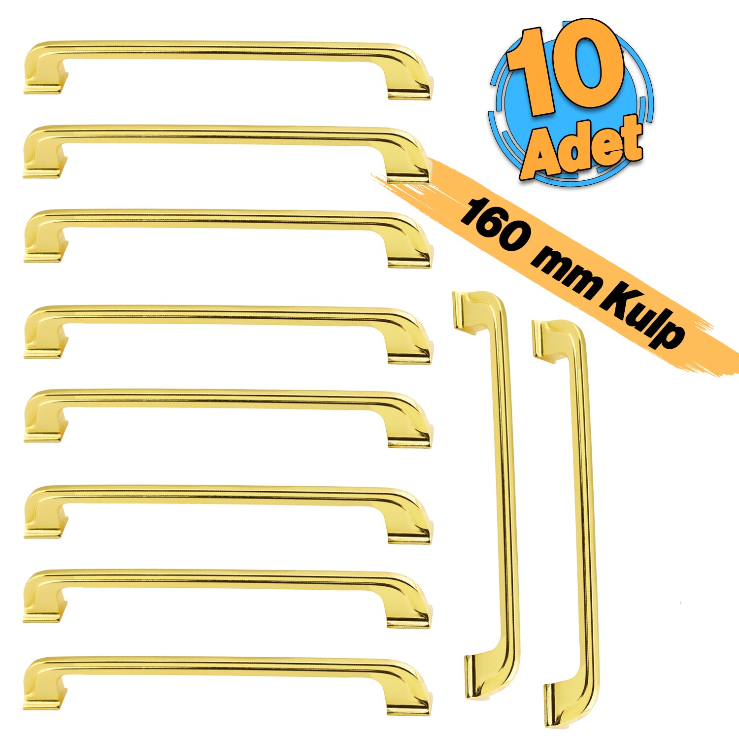 Mobilya Kulbu (10 Adet) Mutfak Dolabı Çekmece Dolap Kapak Kulpu Düz 160 Mm Gold Altın Metal Kulpları