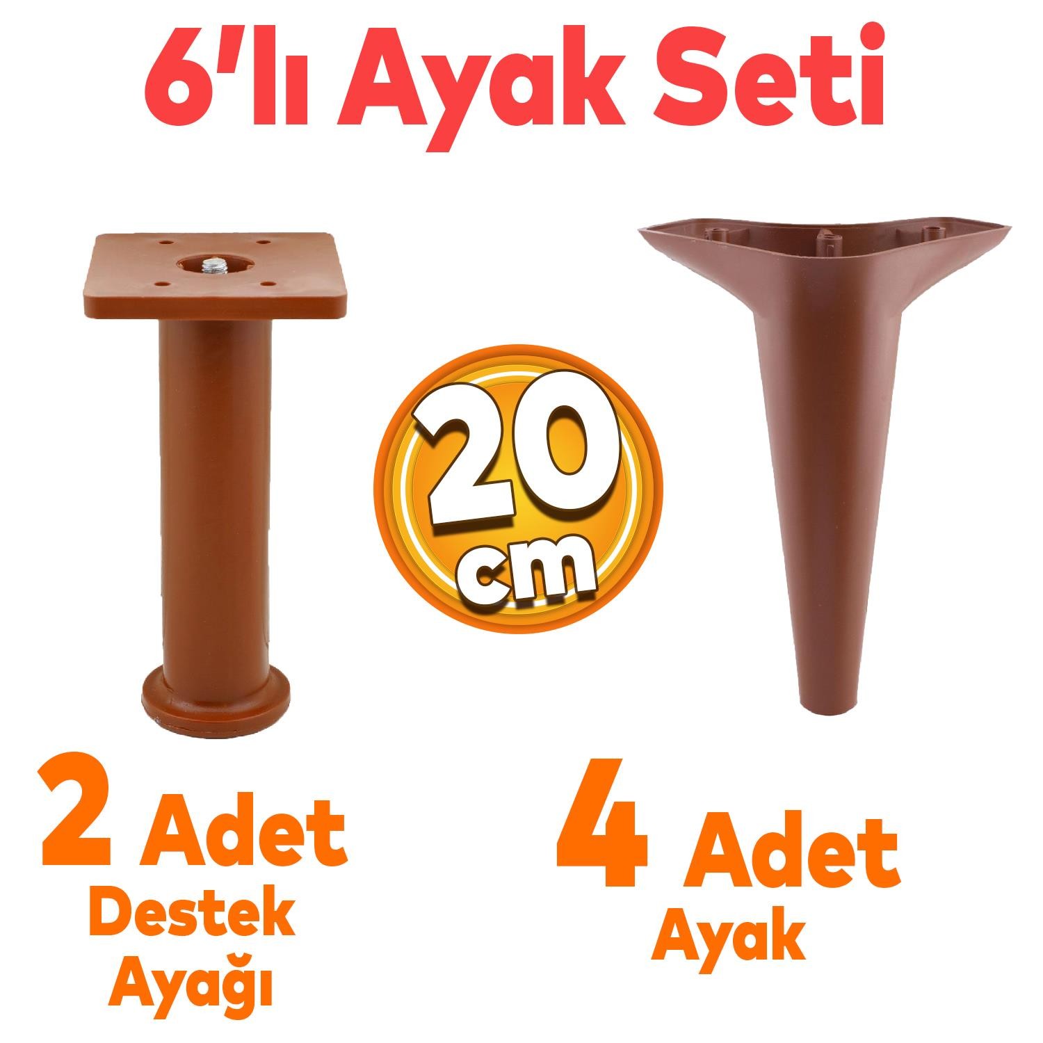 Aspen 6'lı Set Mobilya TV Ünitesi Çekyat Koltuk Kanepe Destek Ayağı 20 cm Kahverengi Baza Ayak M8