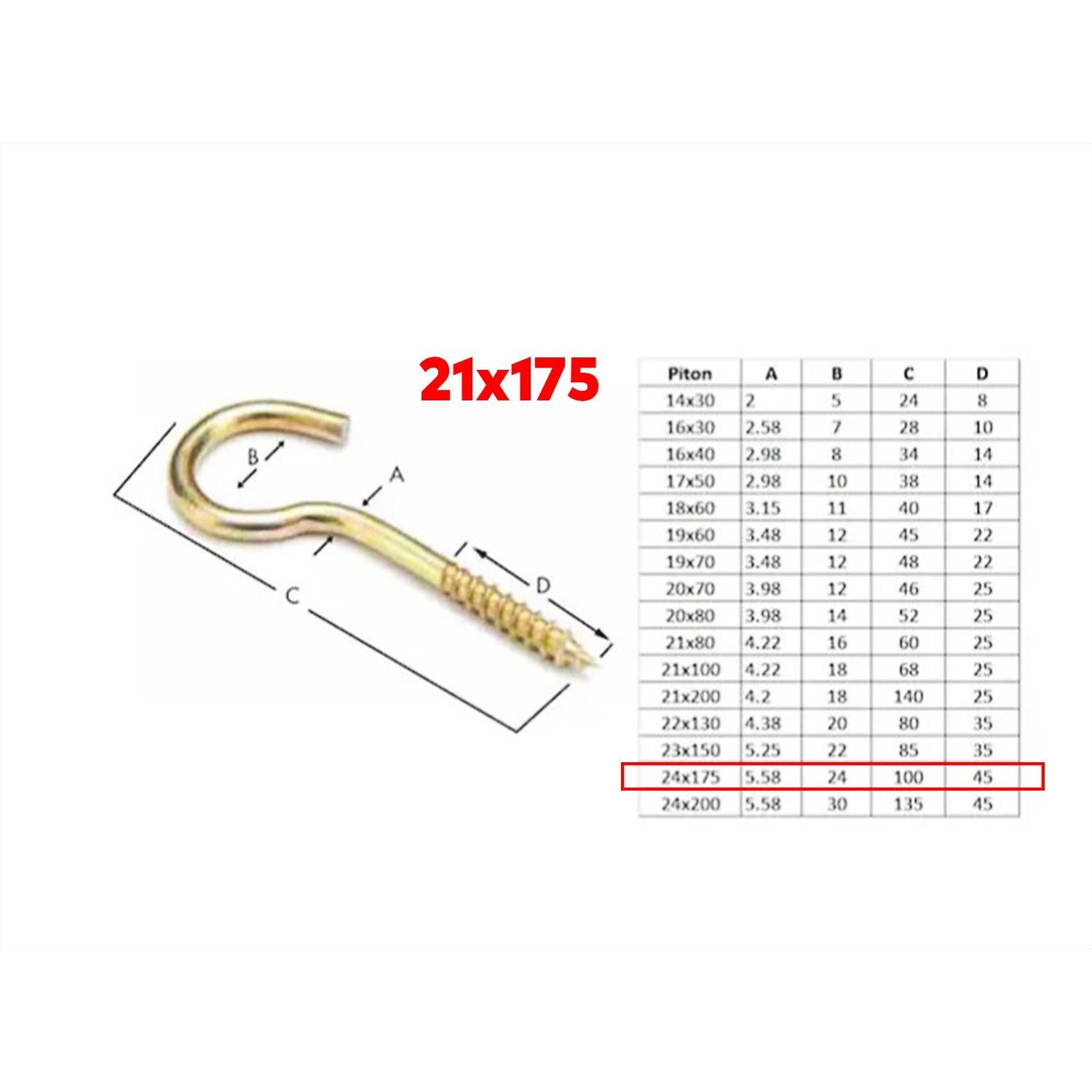 Metal Piton Vidalı Gerdirme 21x175 Çekme Kaldırma Tavan Açık Ağız Kancalı Avize Asma Kiti 5 Adet