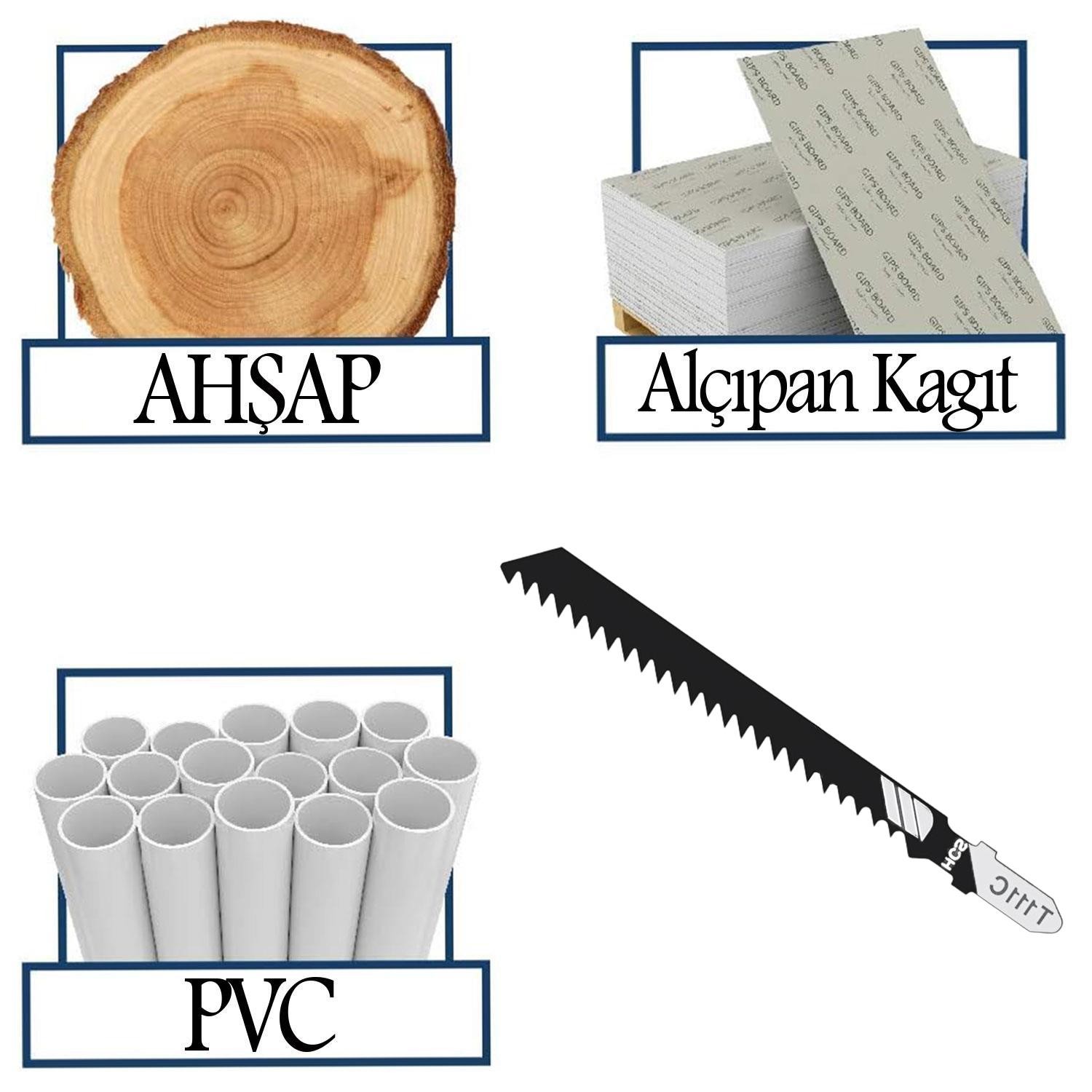 Plastik Ahşap MDF Kesim Dekupaj Testere Bıçağı Yedek 10 cm Metal Bıçak T111C Kakmacı 5 Adet Set