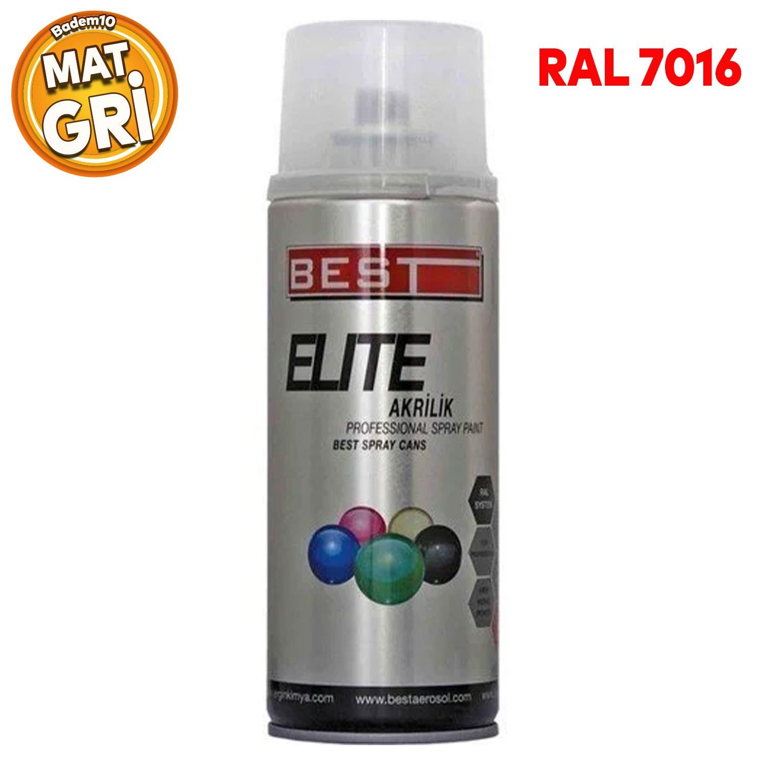 Best Elite Akrilik Sprey Boya 400 ml Mat Gri Antasit Gri RAL7016