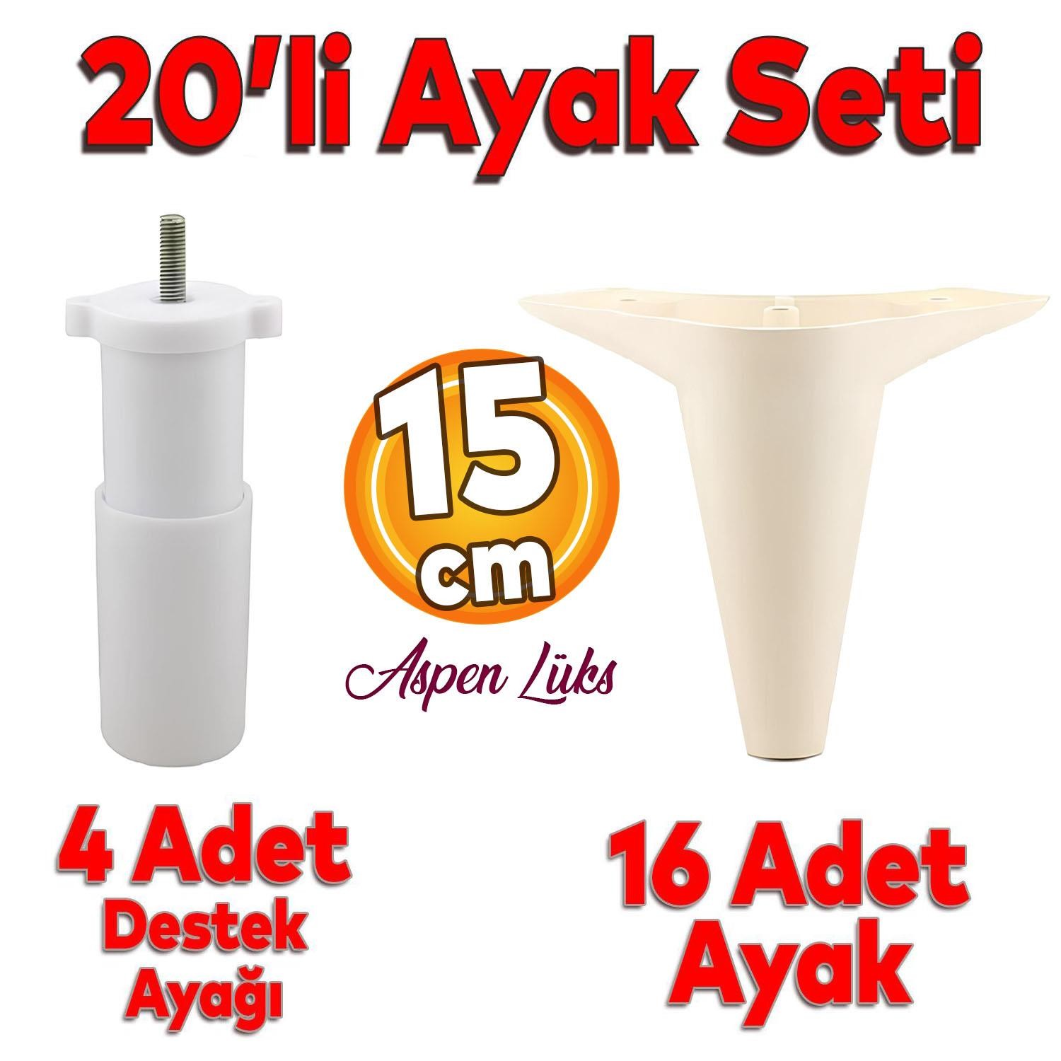 20'li Set Aspen Lüks Mobilya Kanepe Koltuk TV Ünitesi Yükseltici Destek Ayağı Ayakları 15 cm Krem