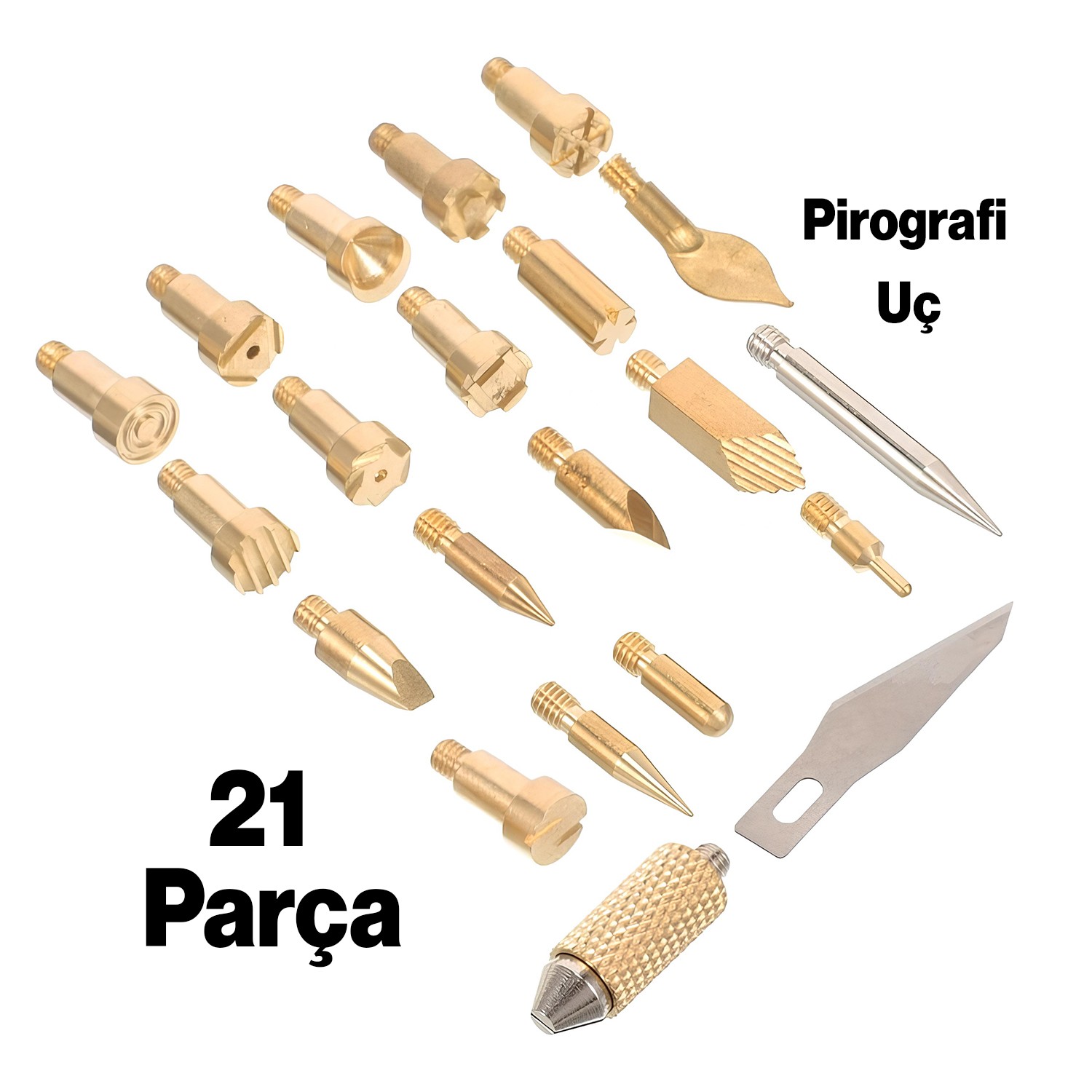 Elektrikli Ahşap Yakma Havyası Lehimi 30 W Kalem Oyma Gravür Seti Pyrography 21 Parça Metal Uç