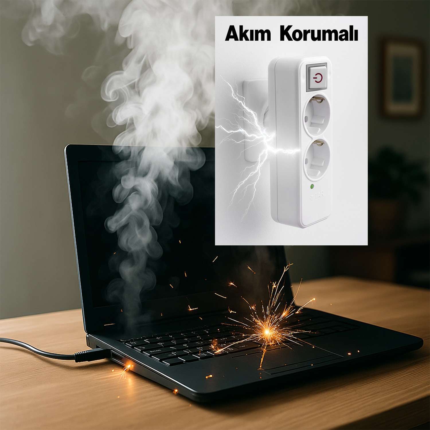 Kablosuz Akım Korumalı Anahtarlı 2'li Grup Priz Golyat Düğmeli Fiş Priz Topraklı Çoklu Çoğaltıcı