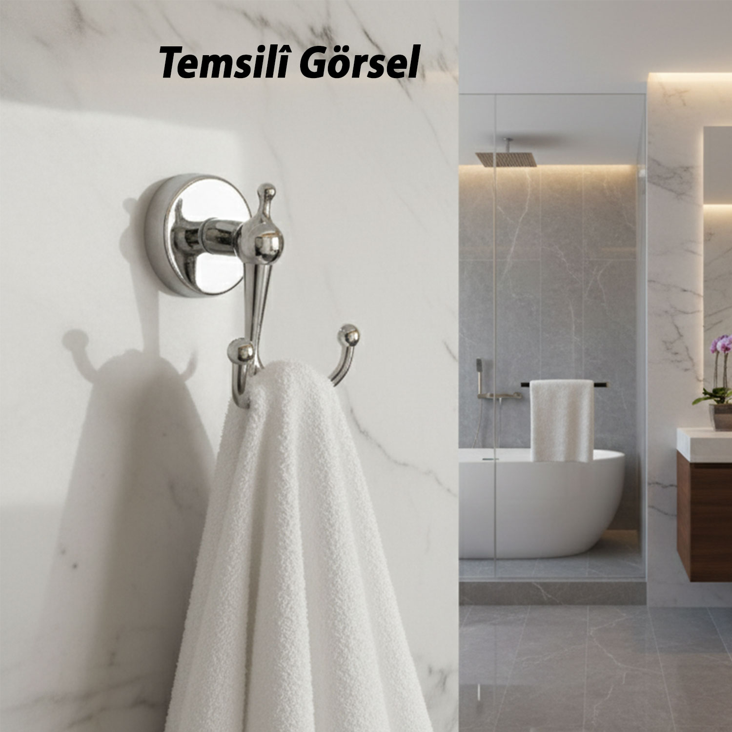 Dolce Krom Gümüş İkili Askılık Vidalı Paslanmaz Metal Duvar Askısı Banyo Wc Mutfak İçin Dayanıklı