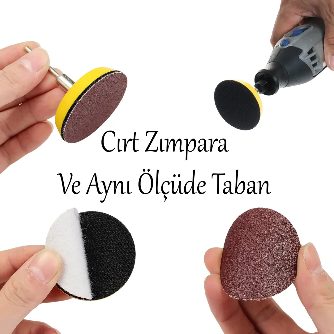 Pimli Mini 53'lü Cırt Zımpara Seti 50 mm Taban Matkap Uyumlu 80