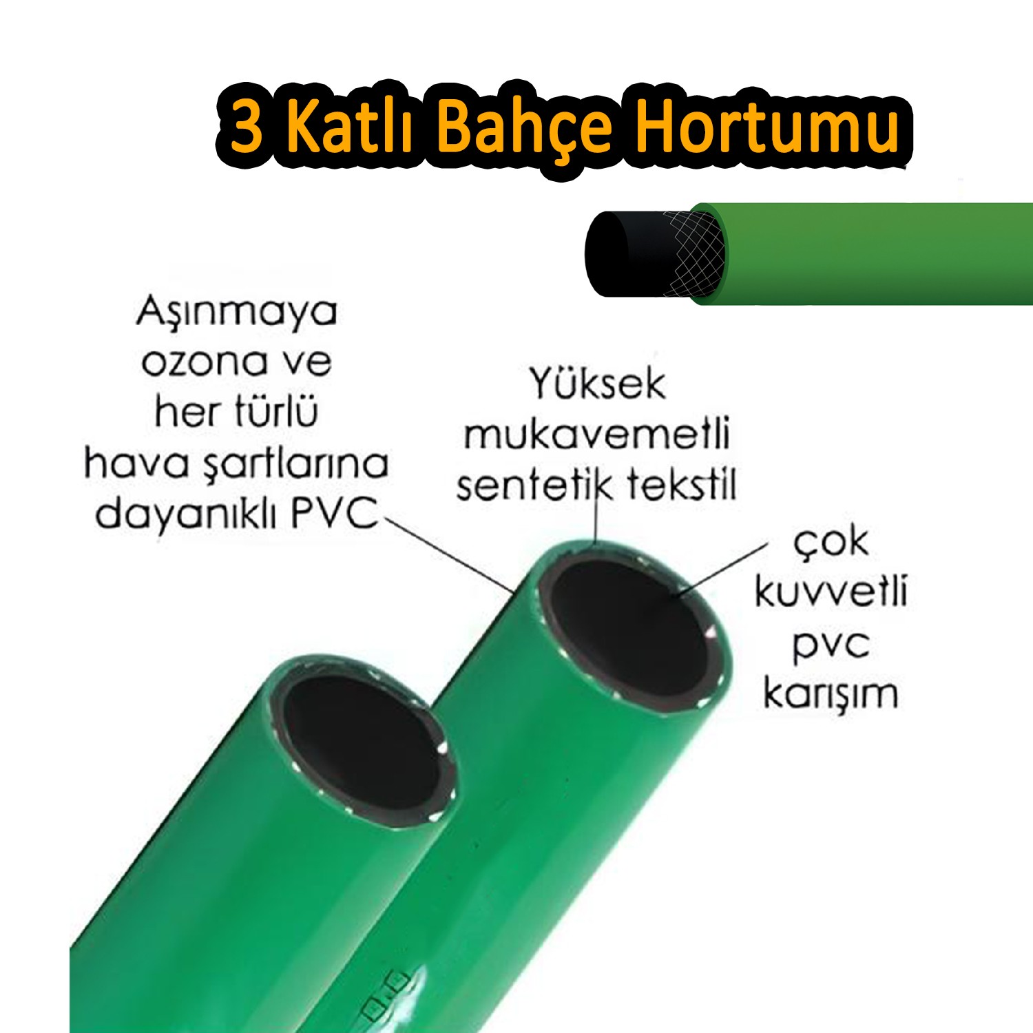Termo Bahçe Hortumu 15 Metre Dayanıklı 3 Katlı Sağlam Çeşme Su Sulama Yıkama Hortum 12.5 mm 1/2"