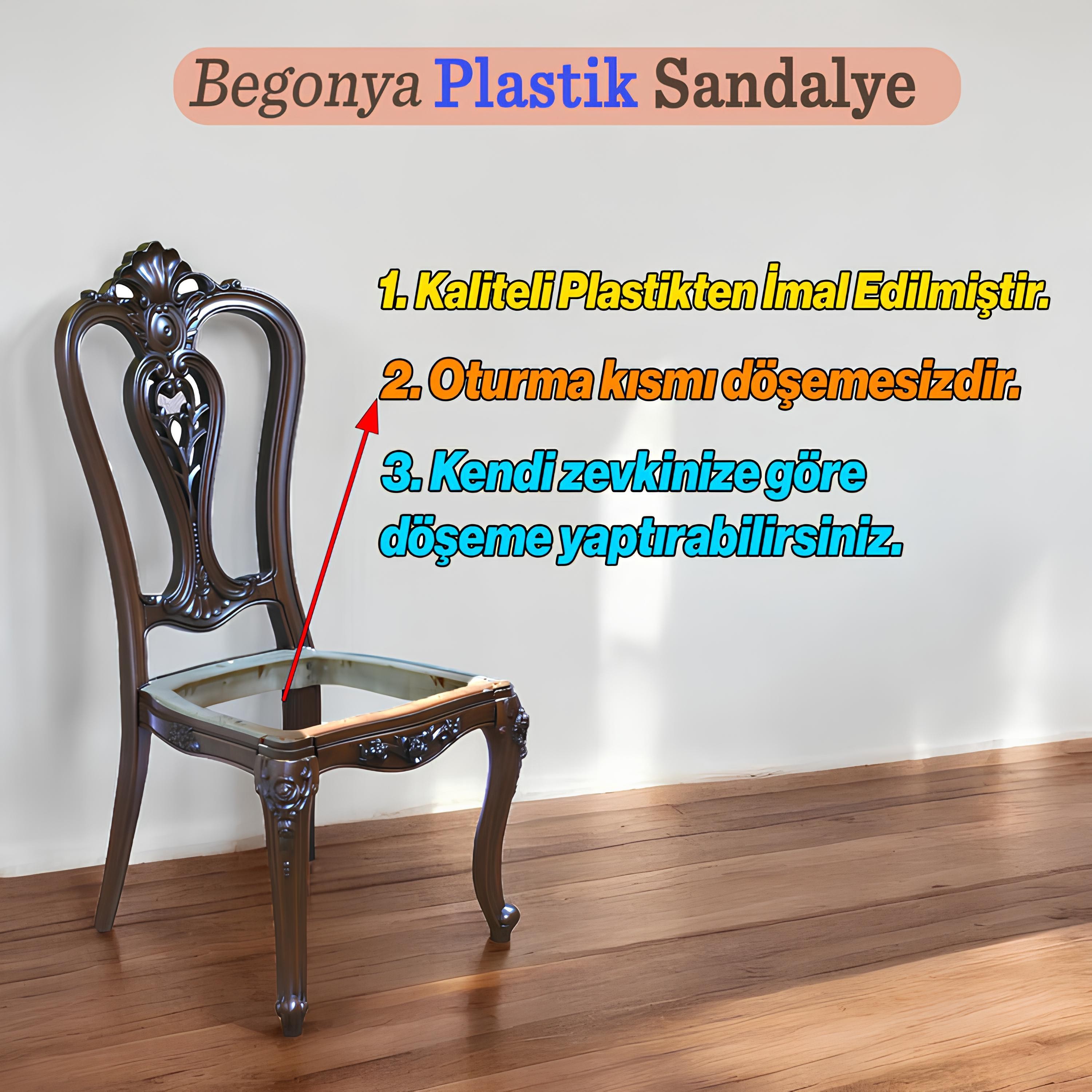 Begonya Sandalye Sert Plastik Ahşap Koltuk Bahçe Balkon Mutfak Yemek Masası Sandalyesi Kahverengi