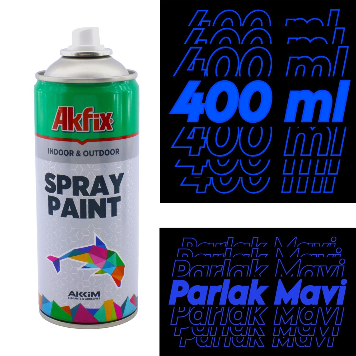 Akfix Kalıcı Akrilik Sprey Boya Parlak Mavi 400 ml Tasarım Metal Ahşap Plastik Beton Yüzey Boyama