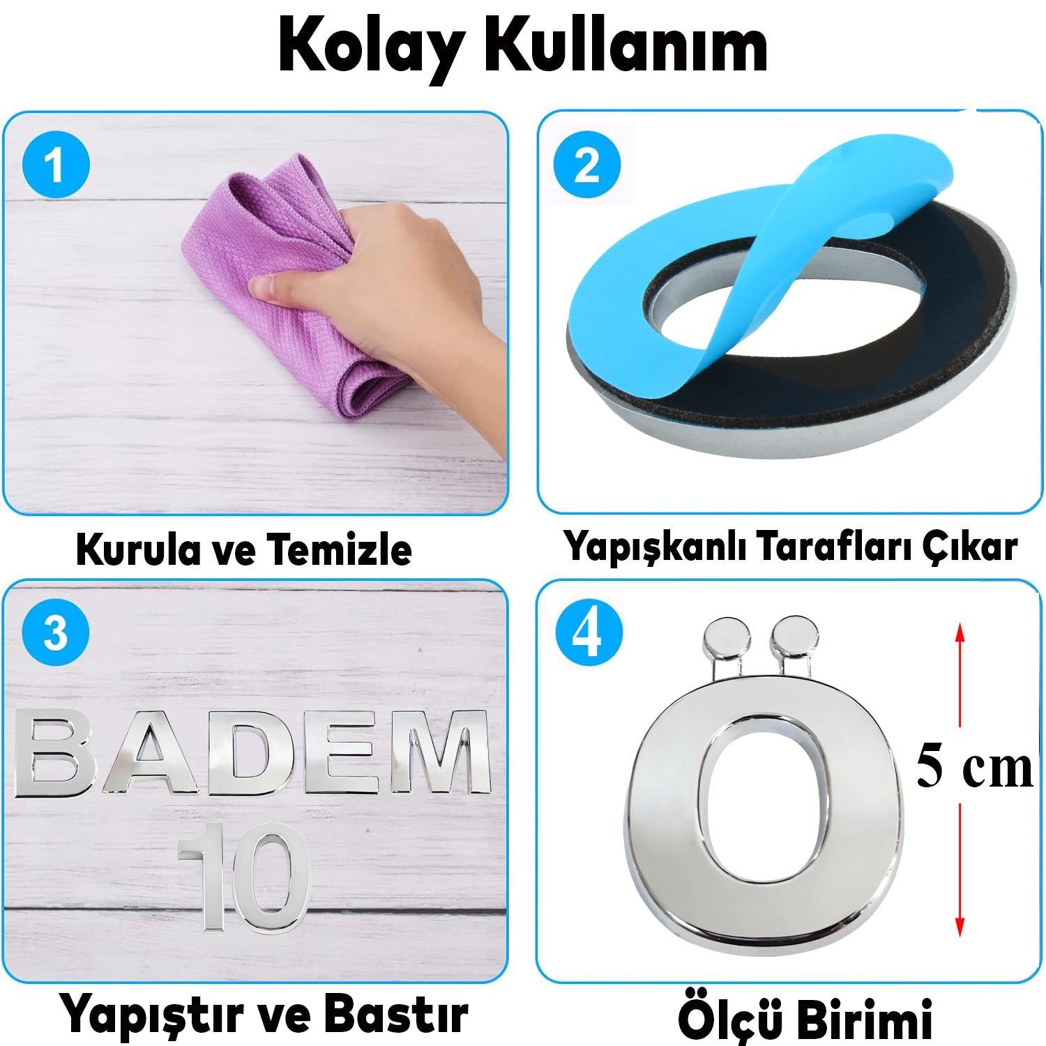 Harf Yapışkanlı Ö Harfi 5 cm Kapı Oda Posta Kutusu Oto Araç Harfi Yazısı Parlak Krom Gümüş 