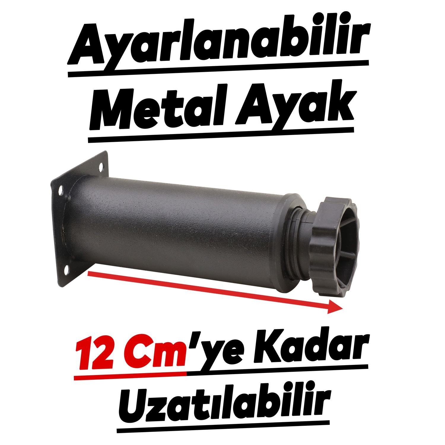 Ayarlanabilir Dolap Mobilya Kanepe Baza Koltuk Metal Destek Yükseltici Ayağı 10 Cm Siyah Ayakları 8 Adet