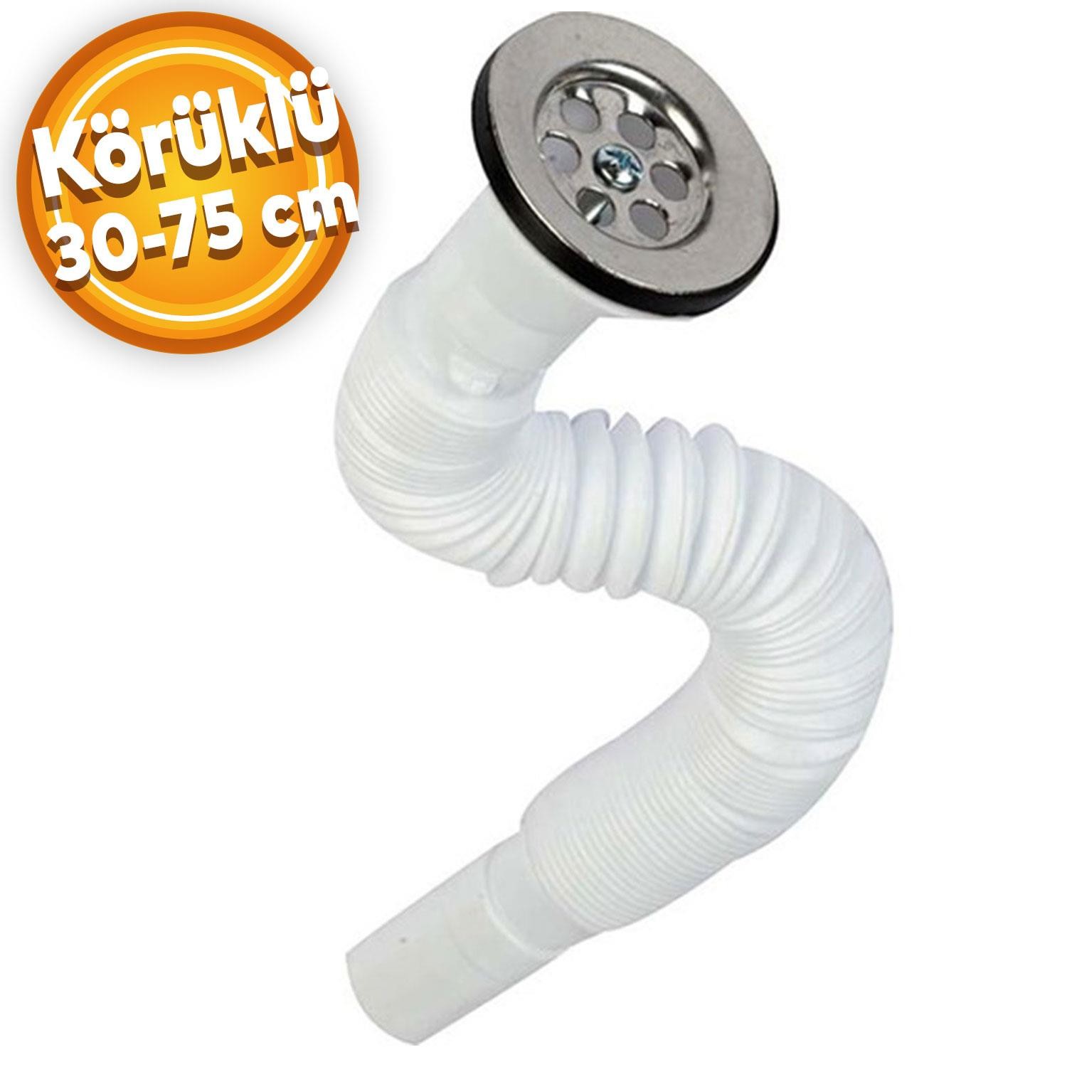 Lüks Körüklü Lavabo Sifonu Gider Borusu Akordiyon Plastik Kısa 30 -75 cm