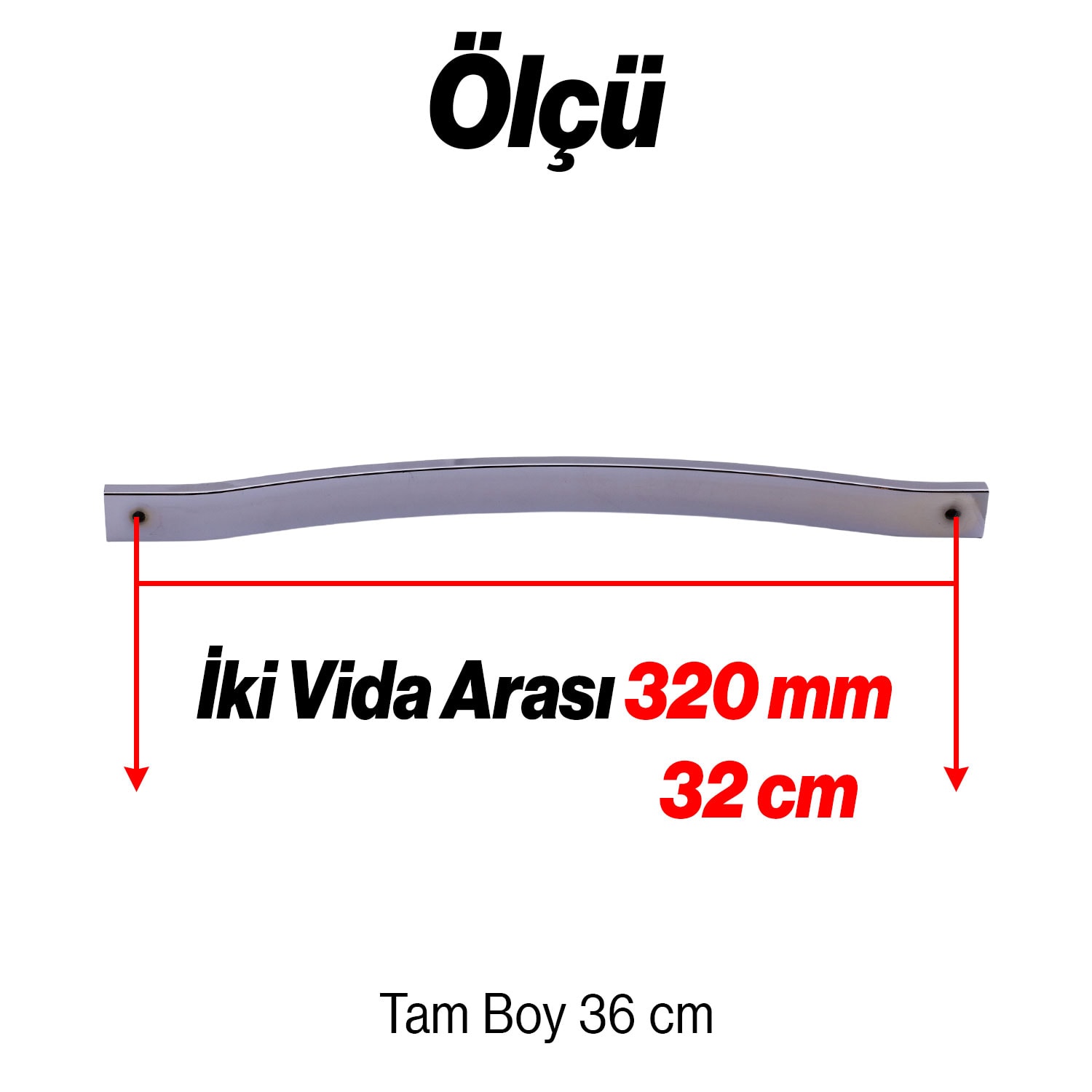 Akasya 320 mm Krom Gümüş Çizgili Metal Mobilya Kulpu Paslanmaz Sağlam Kulplar Kulbu Dayanıklı Modern