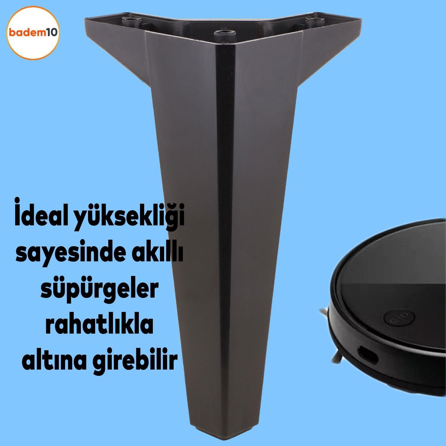 Sedir Lüks Mobilya Kanepe Sehpa TV Ünitesi Koltuk Ayağı 20 cm Siyah Baza Ayak 4 ADET