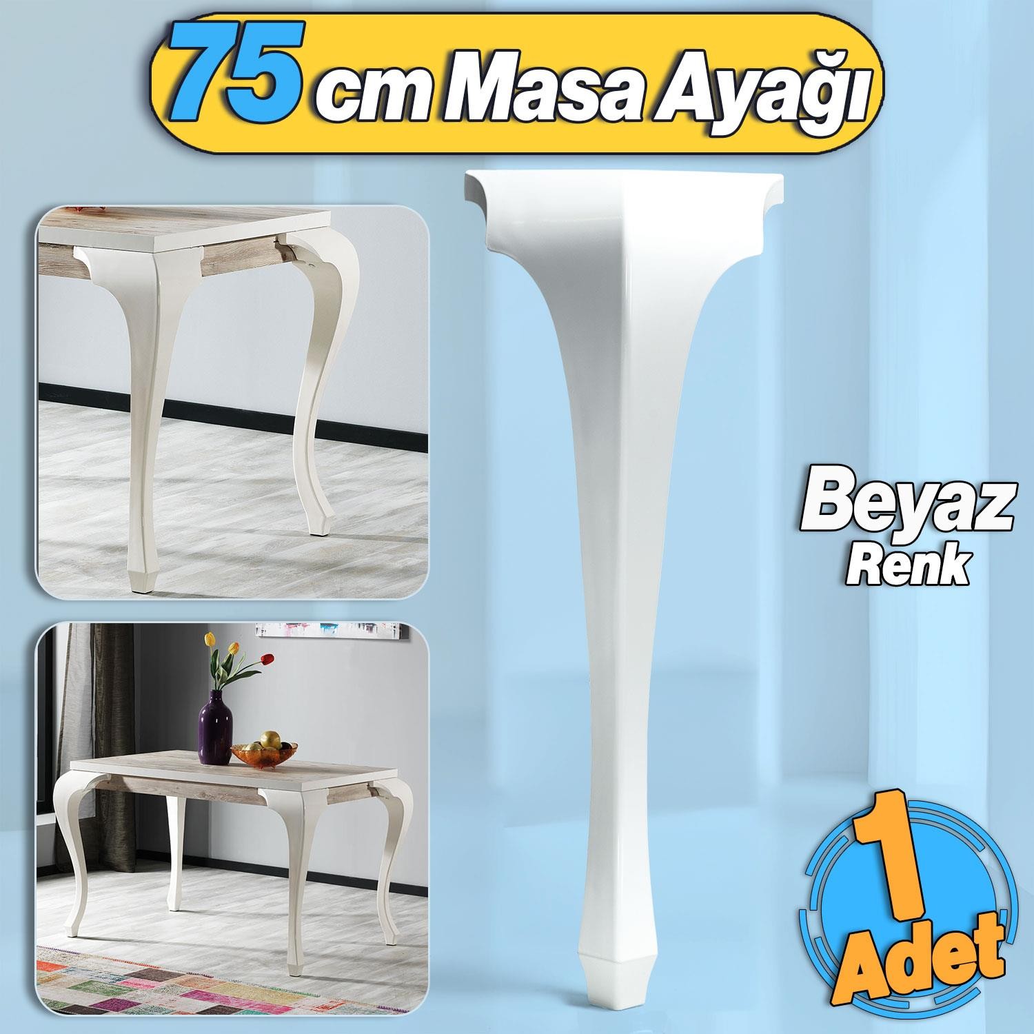 Lukens Masa Dresuar Ayağı 75 cm Plastik Beyaz Ayak Mutfak Yemek Masası Mobilya Ayakları Beyaz