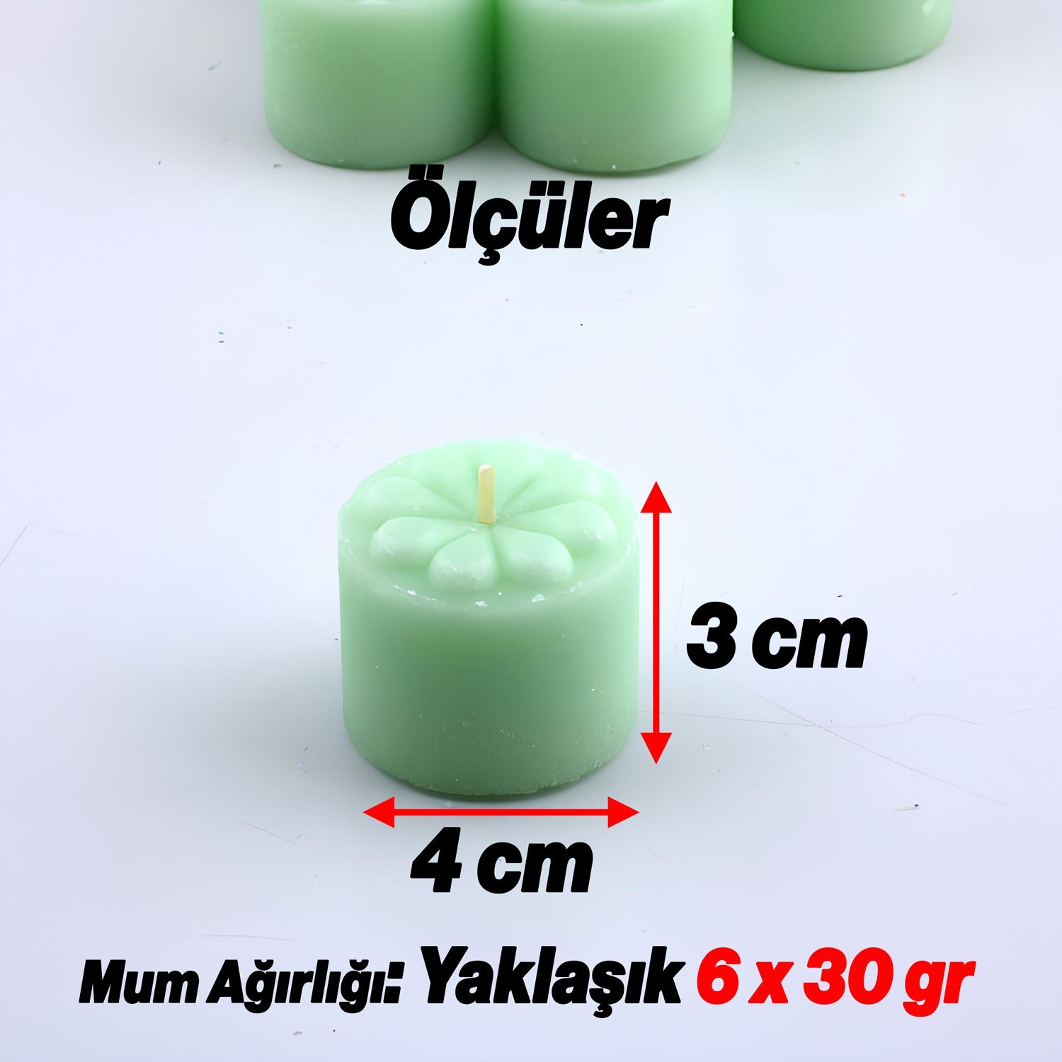 Baton Mum Mini 6'lı Yeşil Silindir Dekoratif Mumu Kandil Hediyelik Fitilli Mumlar Şamdan Kokusuz