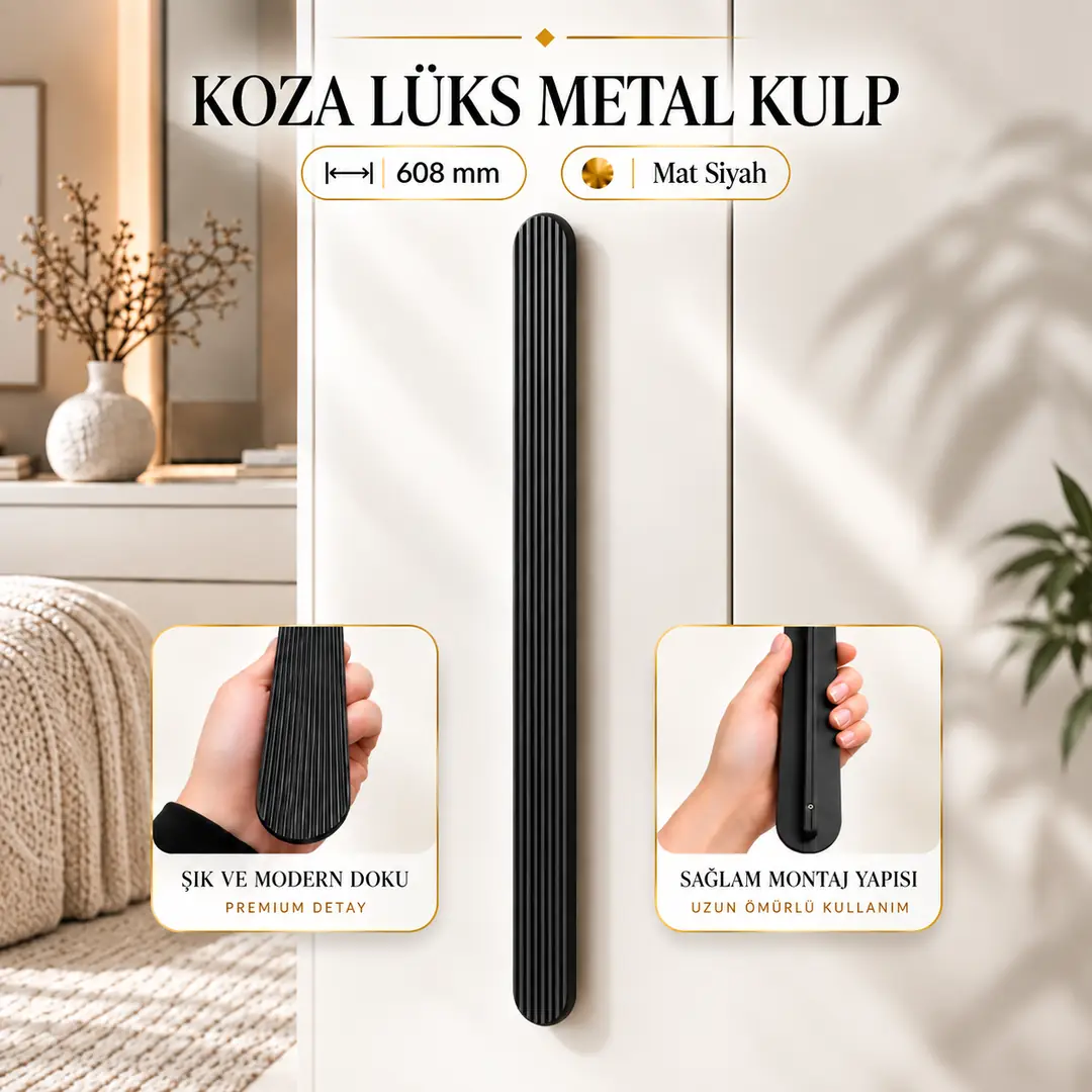 KOZA Mat Siyah 608 mm 60.8 Cm Çekmece Kulp Metal Dolap Kapak