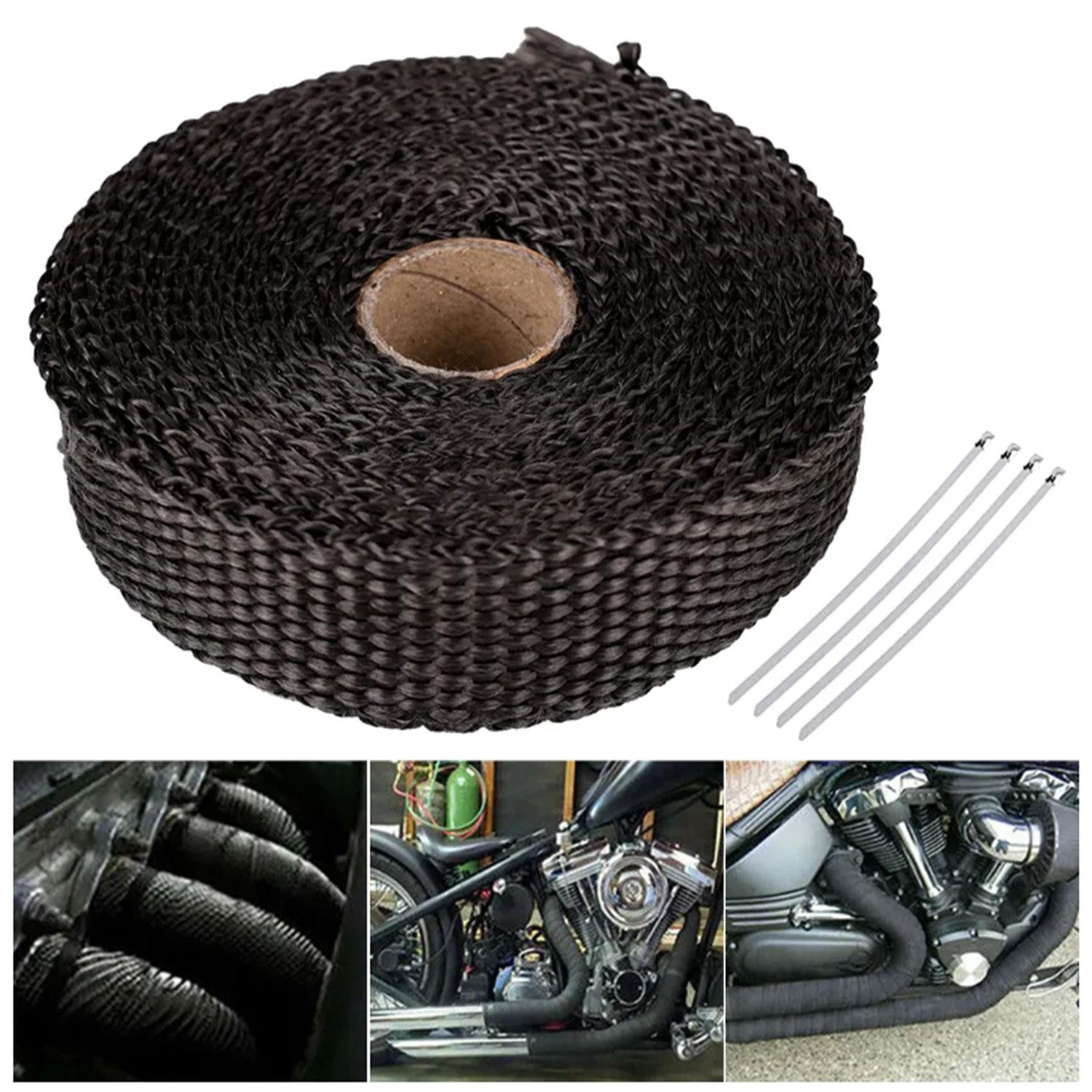 1 Metre 10 cm Cam Elyaf Ekzoz Sargısı Metal Kelepçe Manifold Sargı Bezi Yanmaz Bant Siyah Amyant 3 mm (Kalınlık)