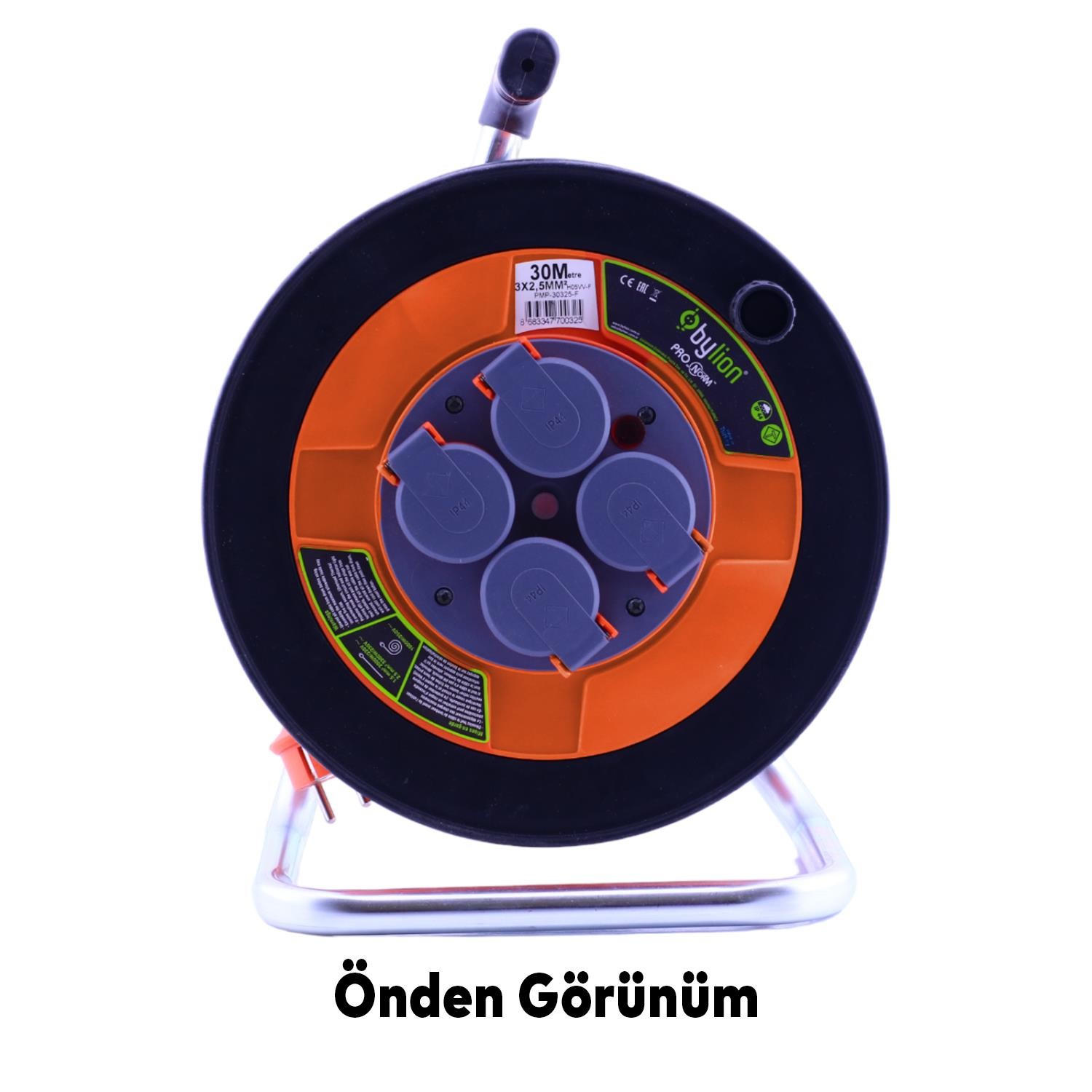 Bylion PMP-30325-F IP44 Plastik Makaralı Seyyar Kapaklı 4 Prizli Uzatma Kablosu 3x2.5 mm 30 Metre Termal Sigorta