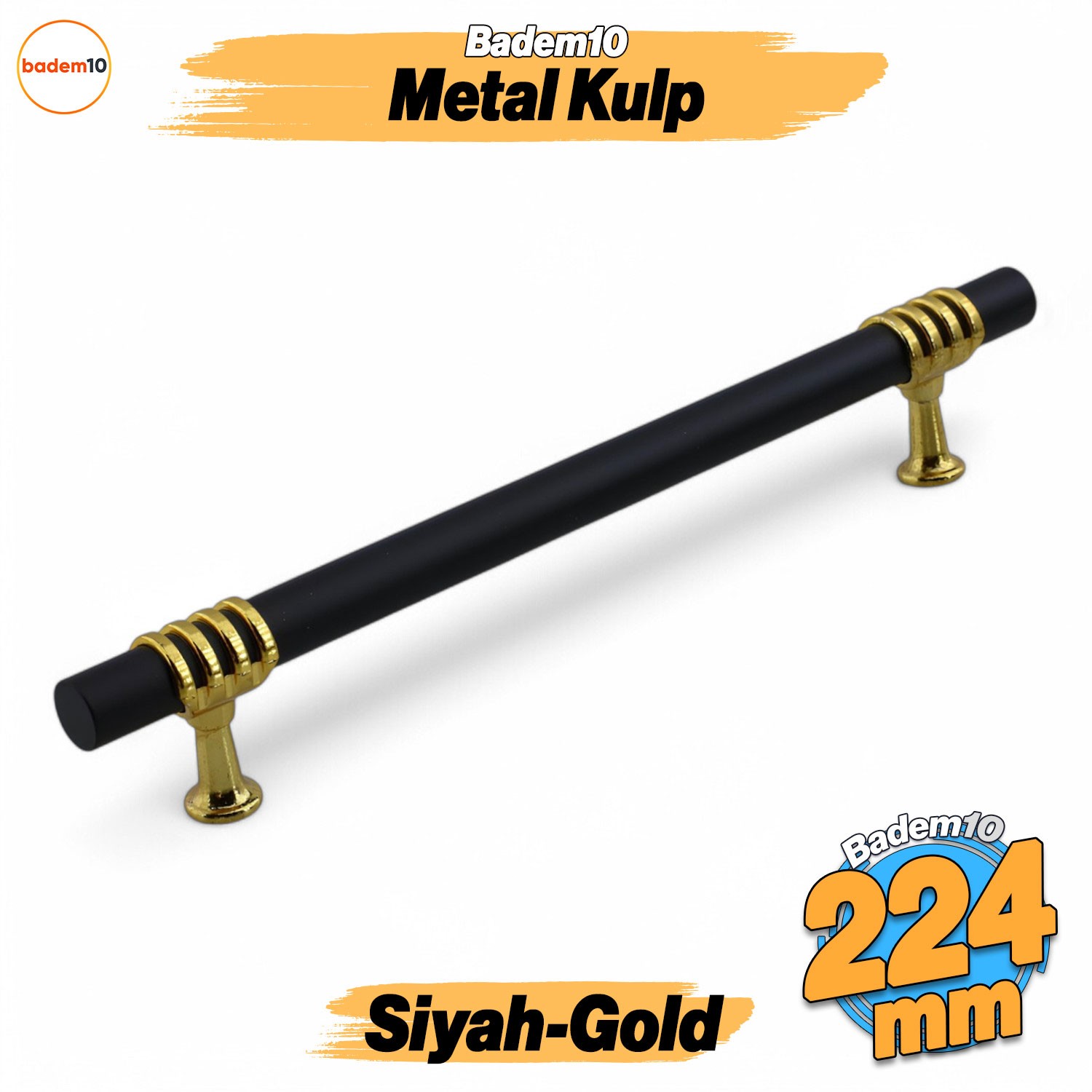 Eylül Mobilya Mutfak Dolabı Çekmece Dolap Kulpları Kapak Kulpu Kulbu Siyah Altın 224 mm Metal Kulp