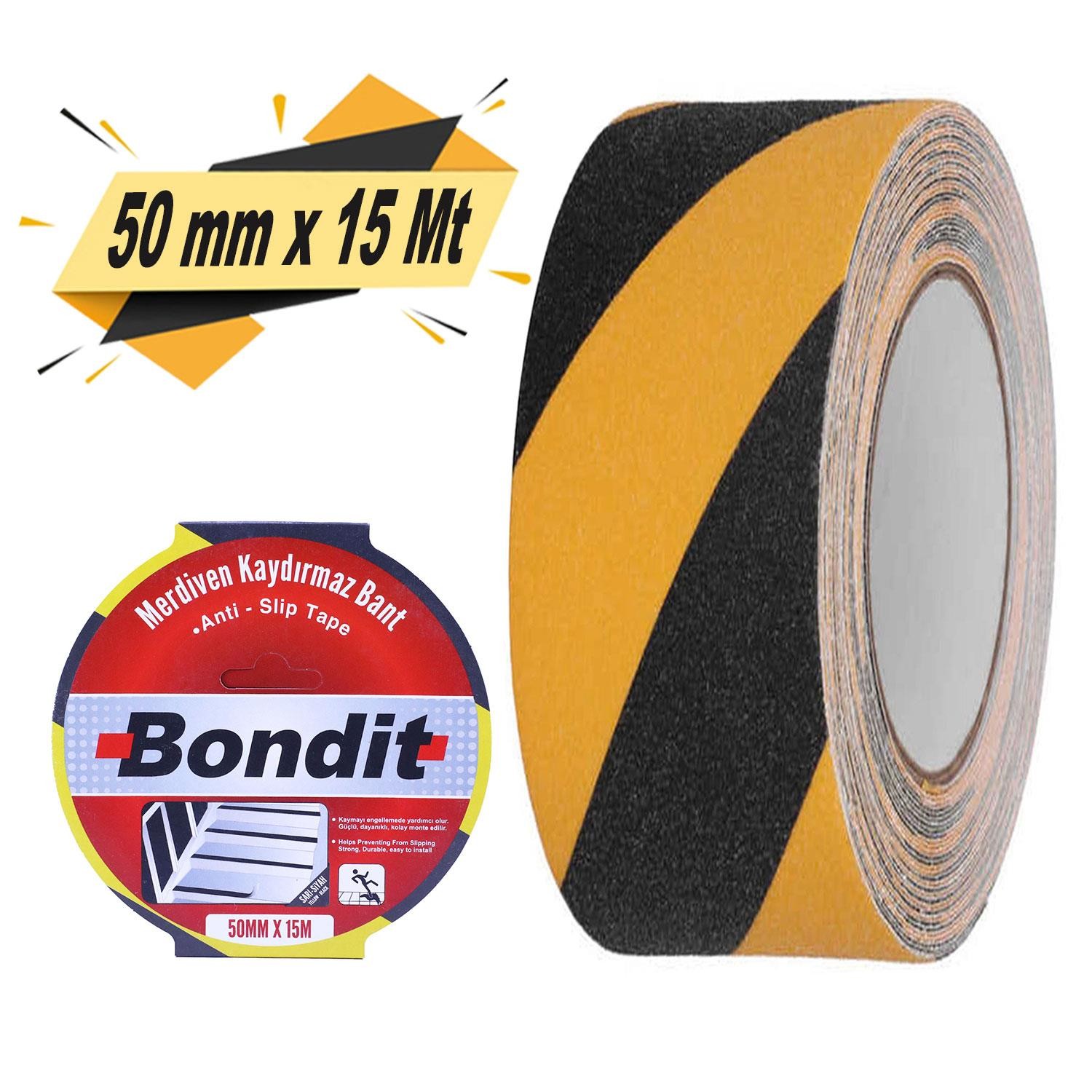 Bondit Merdiven Zemin Kaydırmaz Bant Kaymaz Bant Sarı Siyah 50 mm x 15 Mt