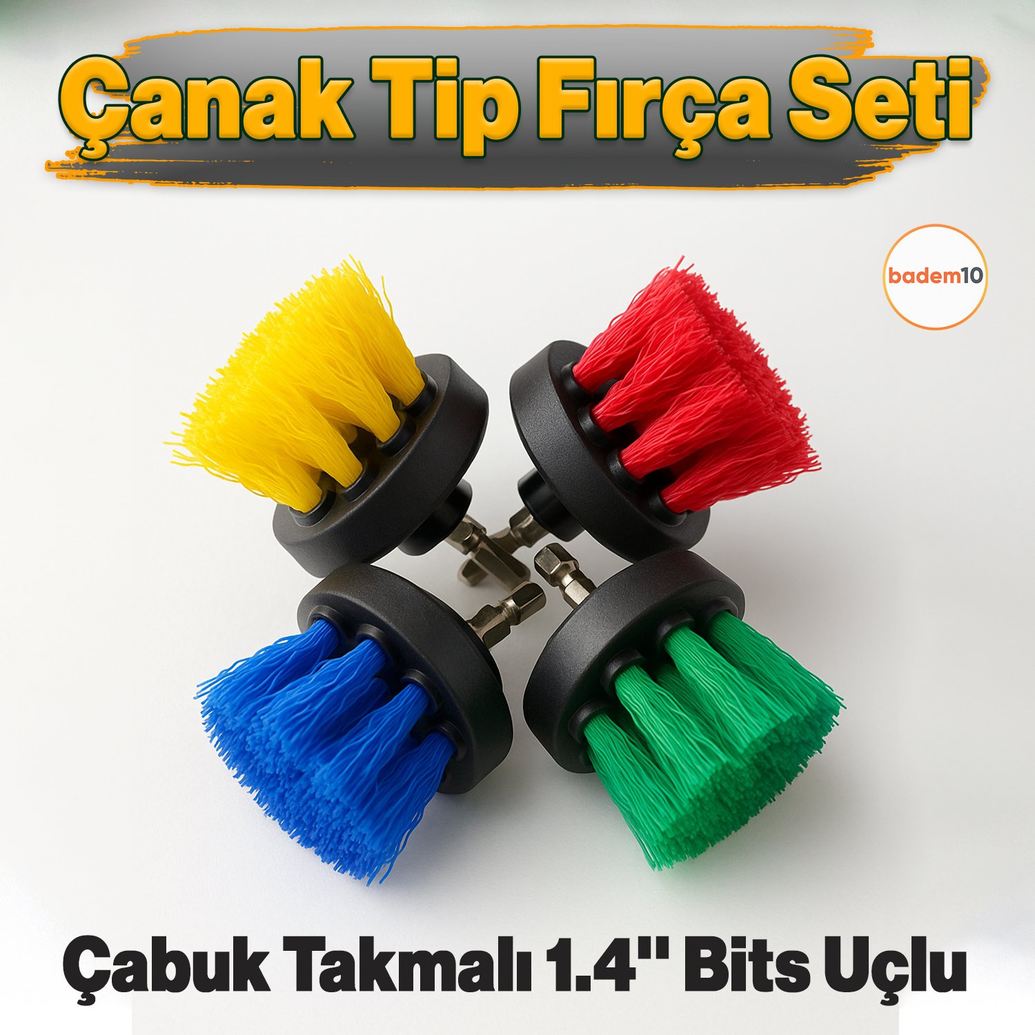 4'lü Çanak Tip Renkli Matkap Uyumlu Çok Amaçlı Temizlik Fırça Seti  Araç, Banyo, Derz, Jant, Fayans