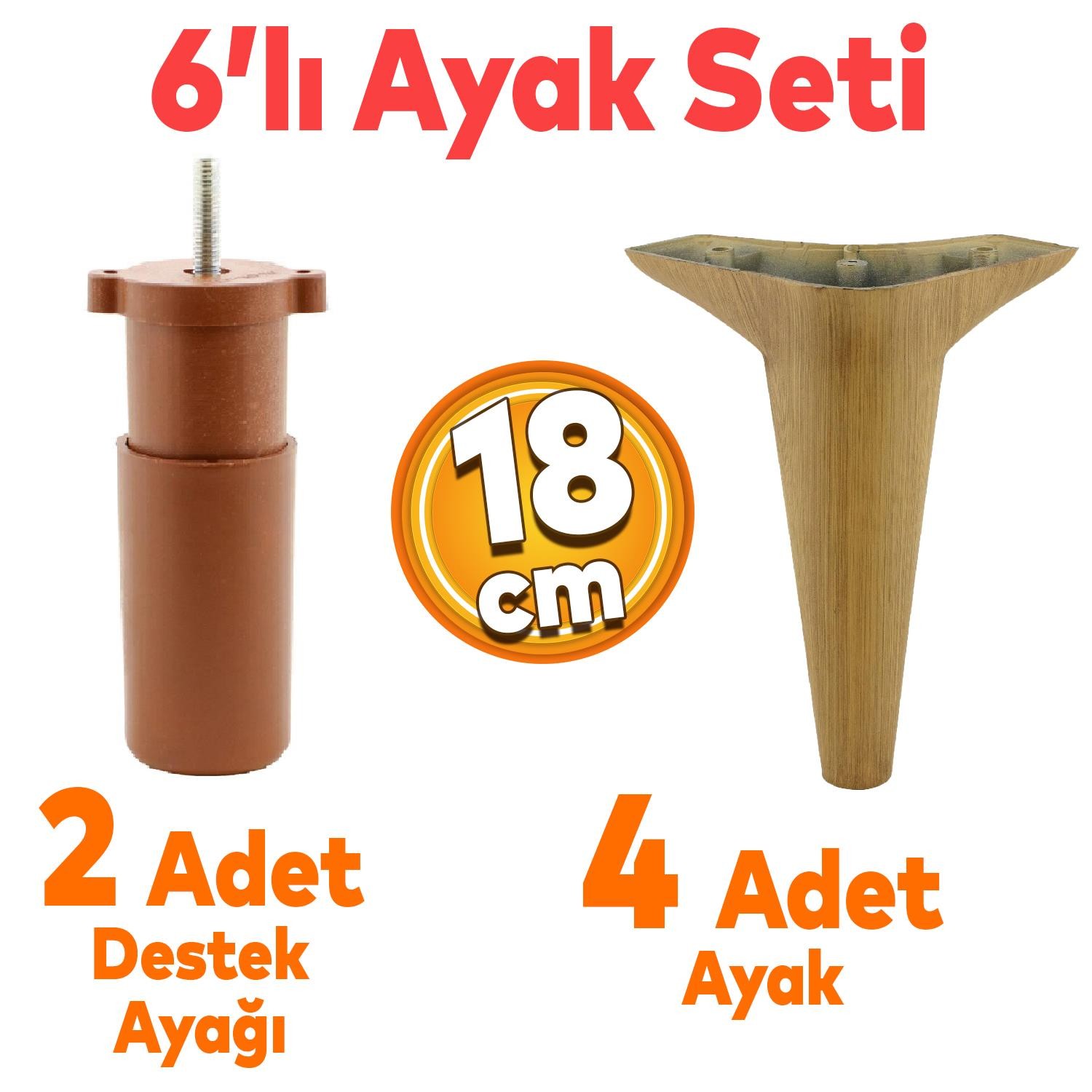 Aspen 6'lı Set Mobilya TV Ünitesi Çekyat Koltuk Kanepe Destek Ayağı 18 cm Açık Ceviz Baza Ayak M8