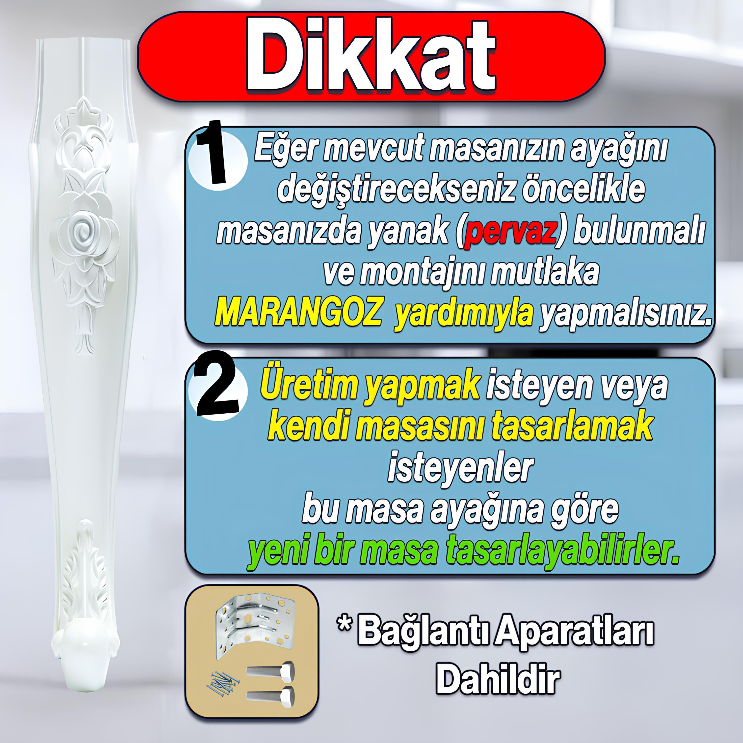 4 Adet Rosa Masa Dresuar Ayağı 75 cm Plastik Beyaz Ayak Mutfak Yemek Masası Mobilya Ayakları Beyaz