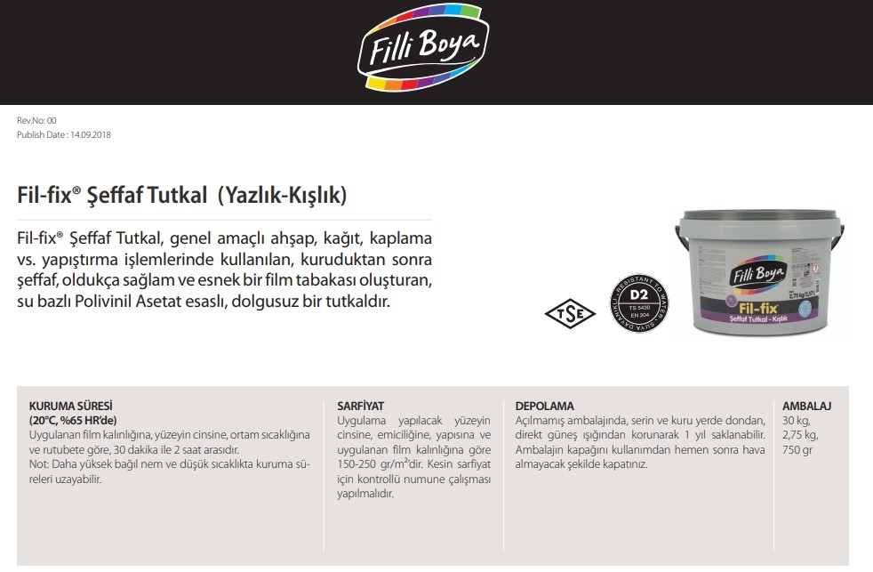 Filli Boya Fil-Fix Şeffaf Tutkal Karton Sunta Mdf Kağıt 750 gram