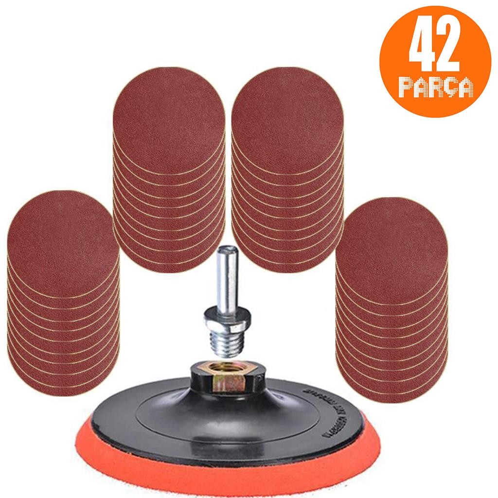 42 PARÇA Cırt Zımpara Seti + Matkap Aparatı 115 mm