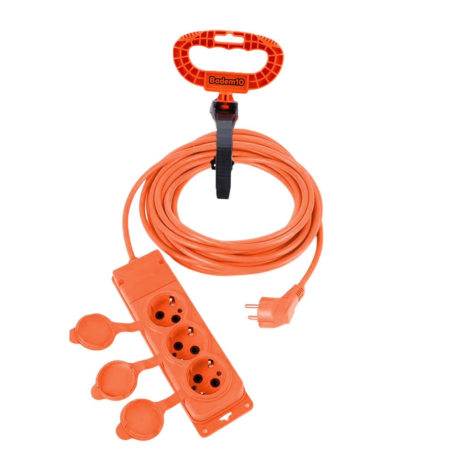 Bylion 3WAY-10325- F Monofaze Çoğaltıcı Seyyar Topraklı Kapaklı 3'lü Grup Priz Fiş 10 Metre CCA Uzatma Kablosu 3x2.5 mm