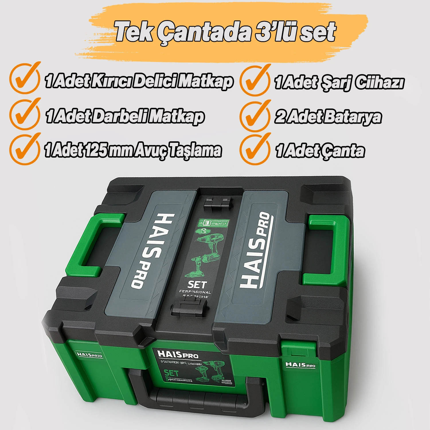 Akülü Matkap Vidalama Seti 3’lü 21V Tork Şarjlı Delme ve Vidalama Seti Matkap+Taşlama+Kırıcı Delici