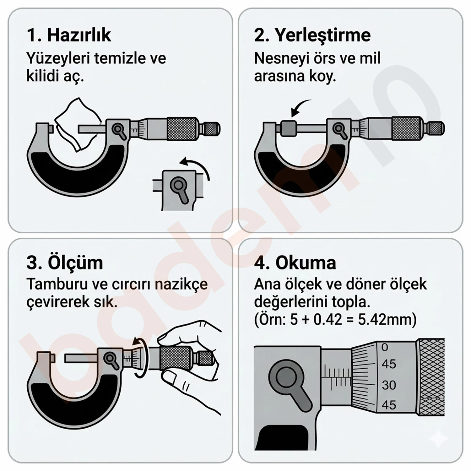 Standart Dış Çap Mikrometresi 50-75MM 0,01 Hassasiyette Ölçüm Taşıma Çantası İle